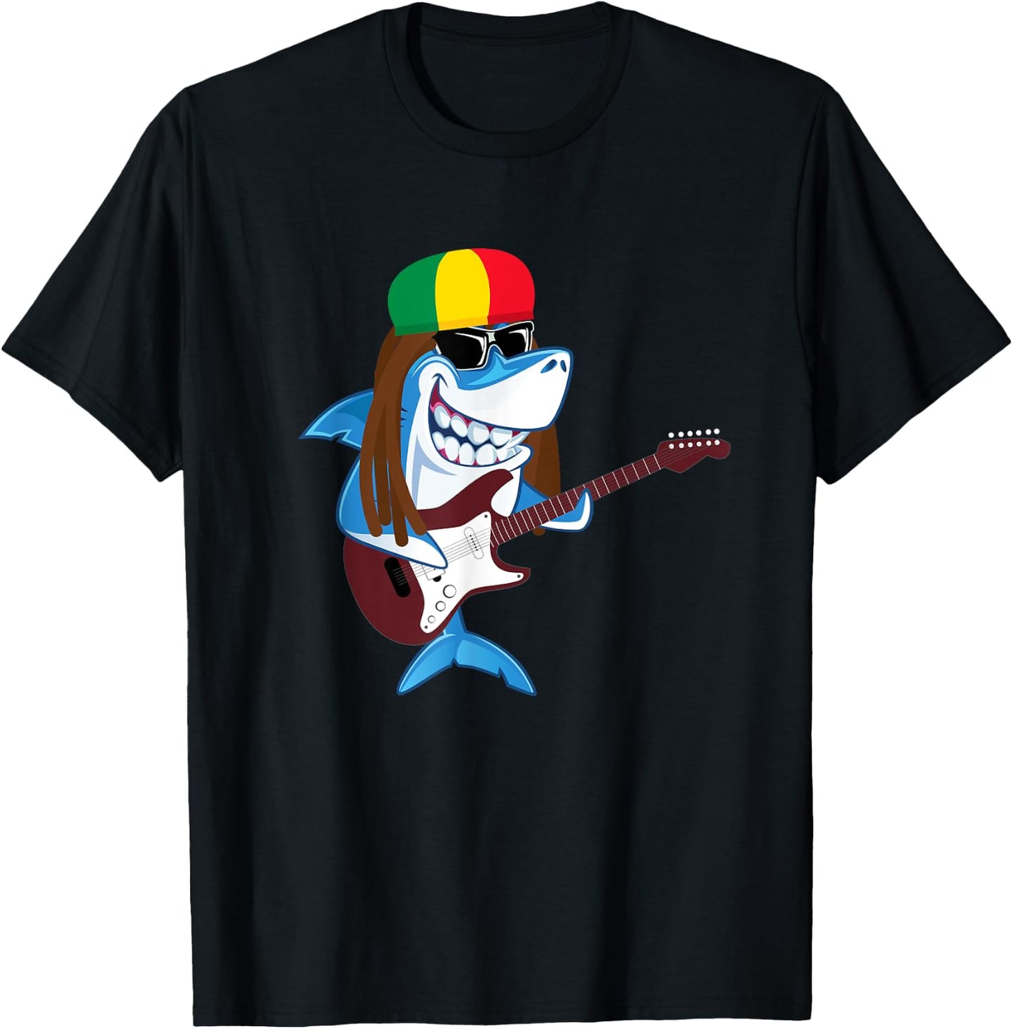 Rastafarian Shark Cut Reggae Jamaican Shark T-Shirt - T-Shirt | Black