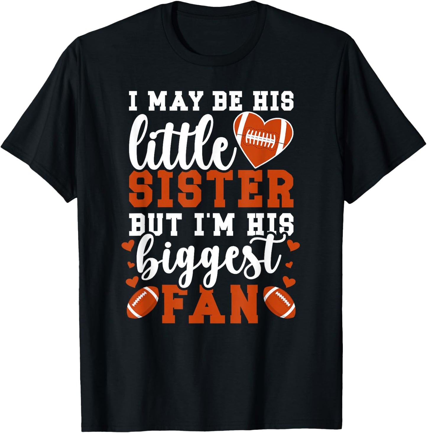 Little Sister Football Sister Of A Football Player T-Shirt - T-Shirt | Black