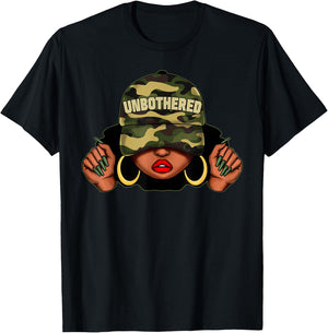 Unbothered Black Girl with Cap Camo Afro Woman Black Queen T-Shirt - T-Shirt | Black