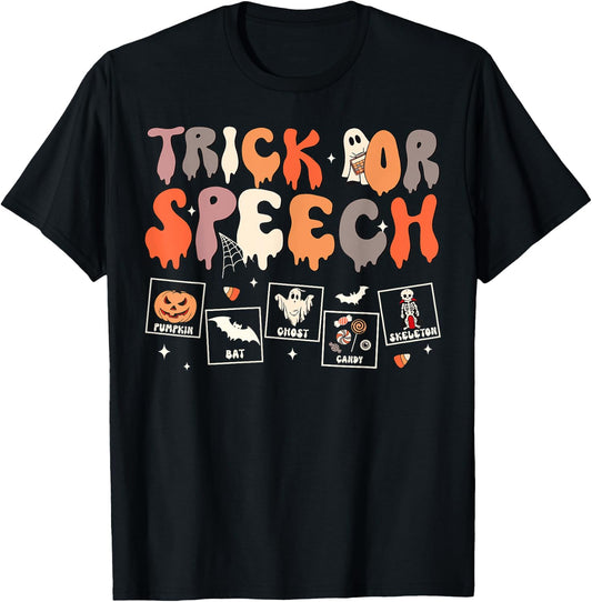 Retro Trick Or Speech SLP Speech Therapy Halloween Costume T-Shirt - T-Shirt | Black