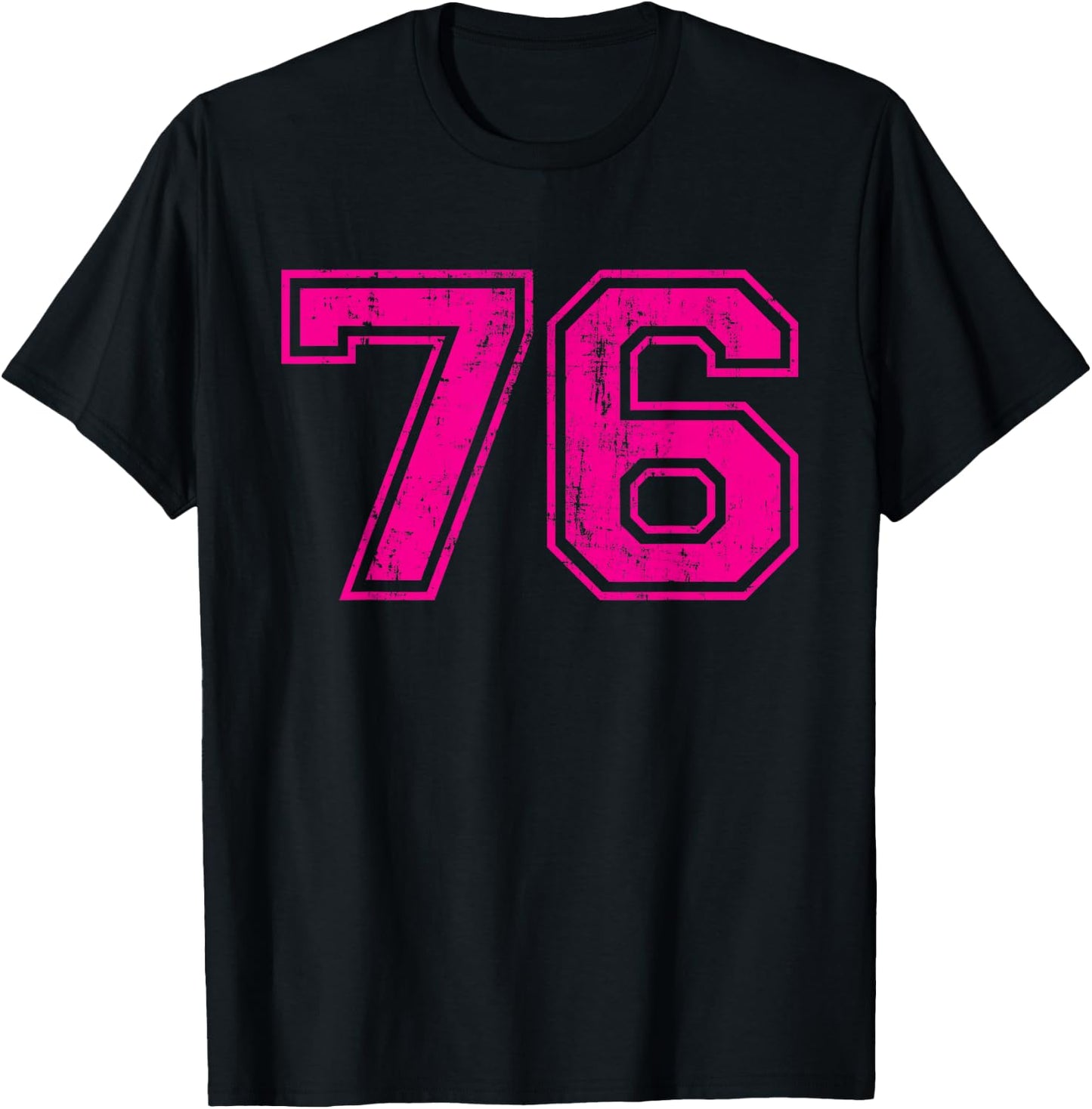 Number 76 Varsity Distressed Vintage Sport Team Player's T-Shirt - T-Shirt | Black