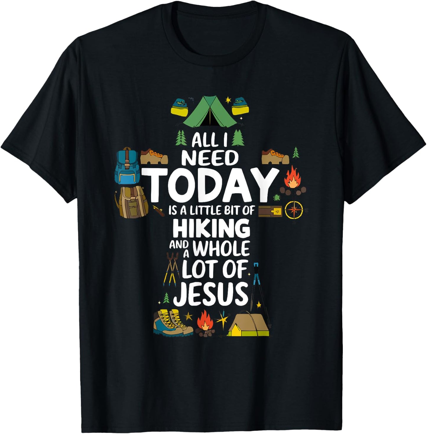 Hiking Jesus Christ Religion Christian Hiker Christianity T-Shirt - T-Shirt | Black