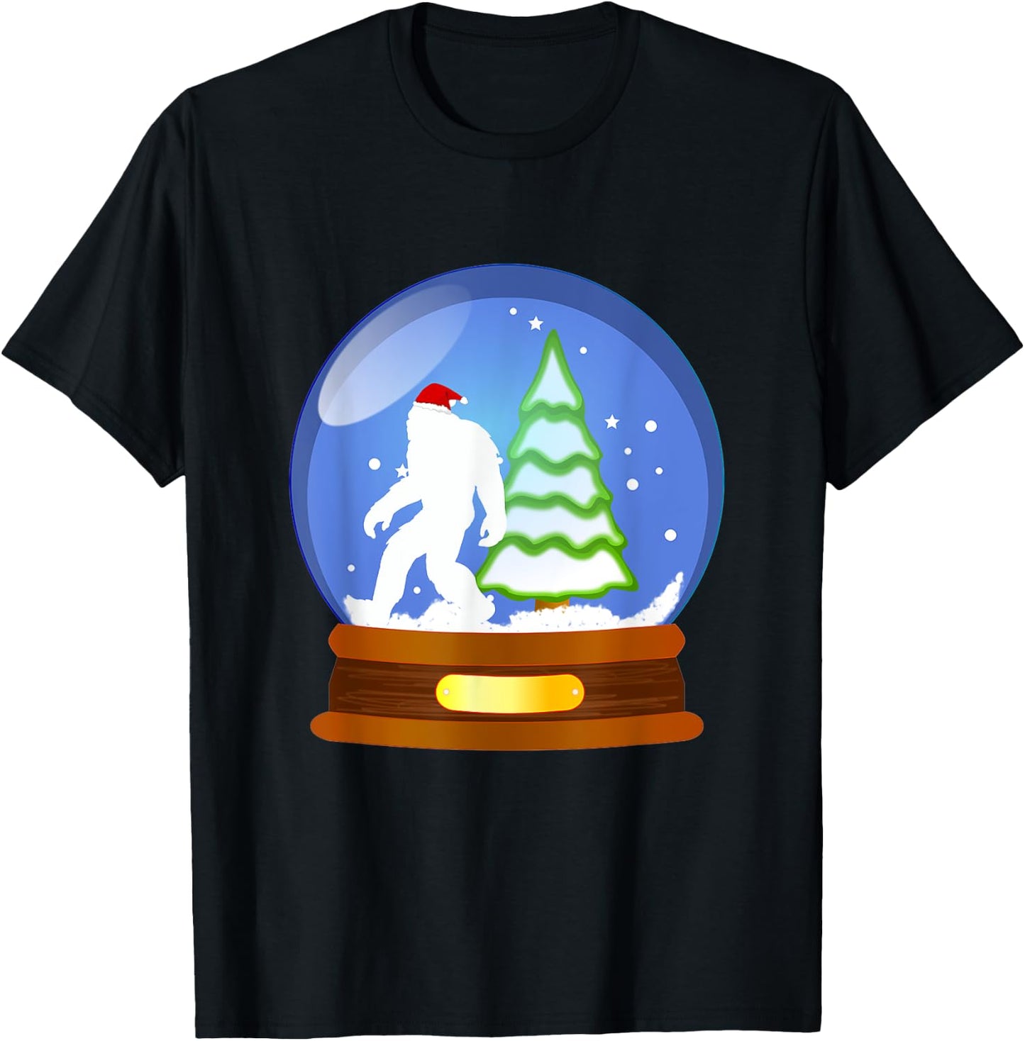 Bigfoot Santa Snow Globe Christmas T-Shirt - T-Shirt | Black