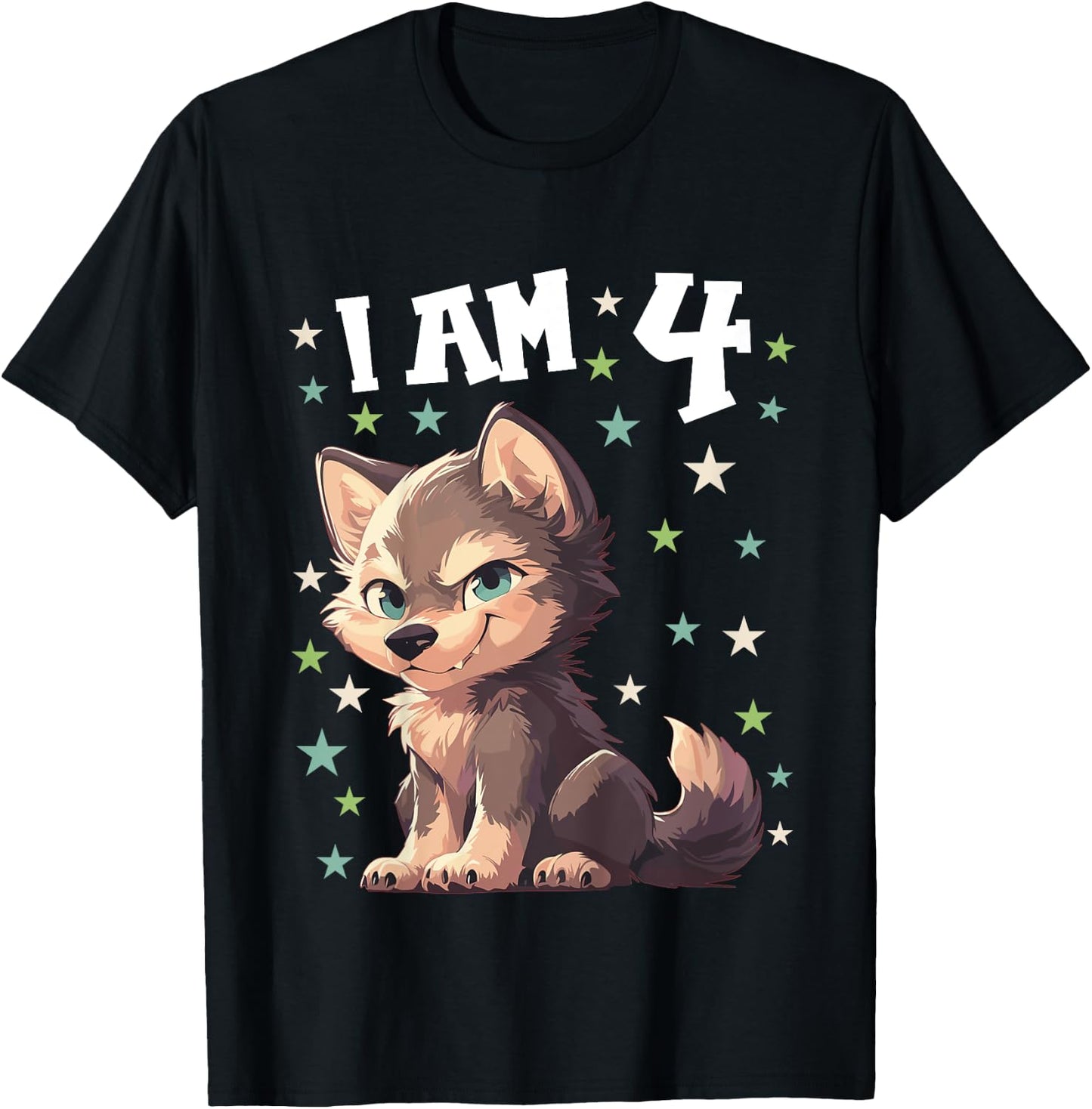 4 Years old 4 birthday Wolves Boy Girl Wolf T-Shirt - T-Shirt | Black