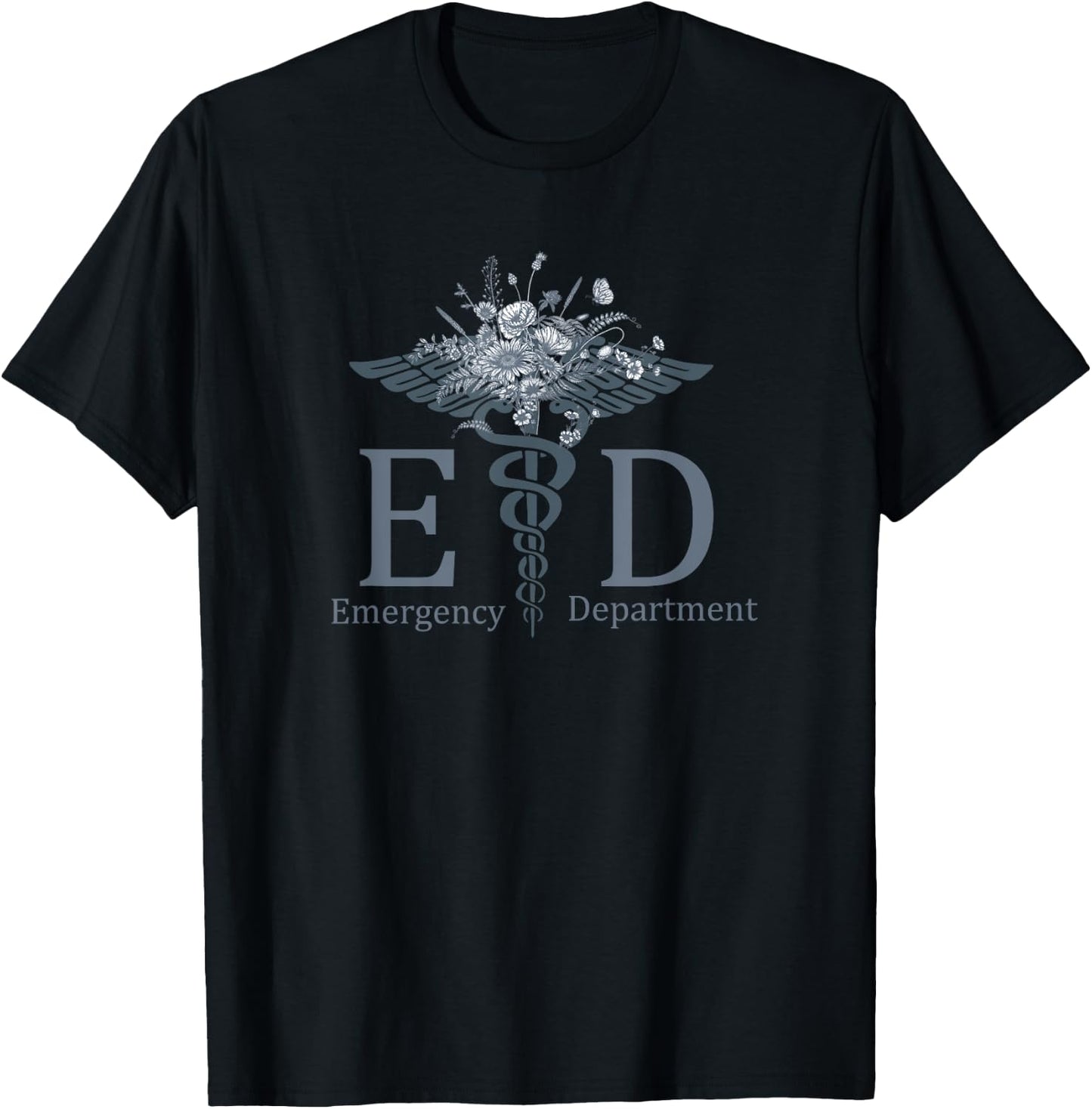 Emergency Department Room ER Crew Nurse Floral Wildflower T-Shirt - T-Shirt | Black