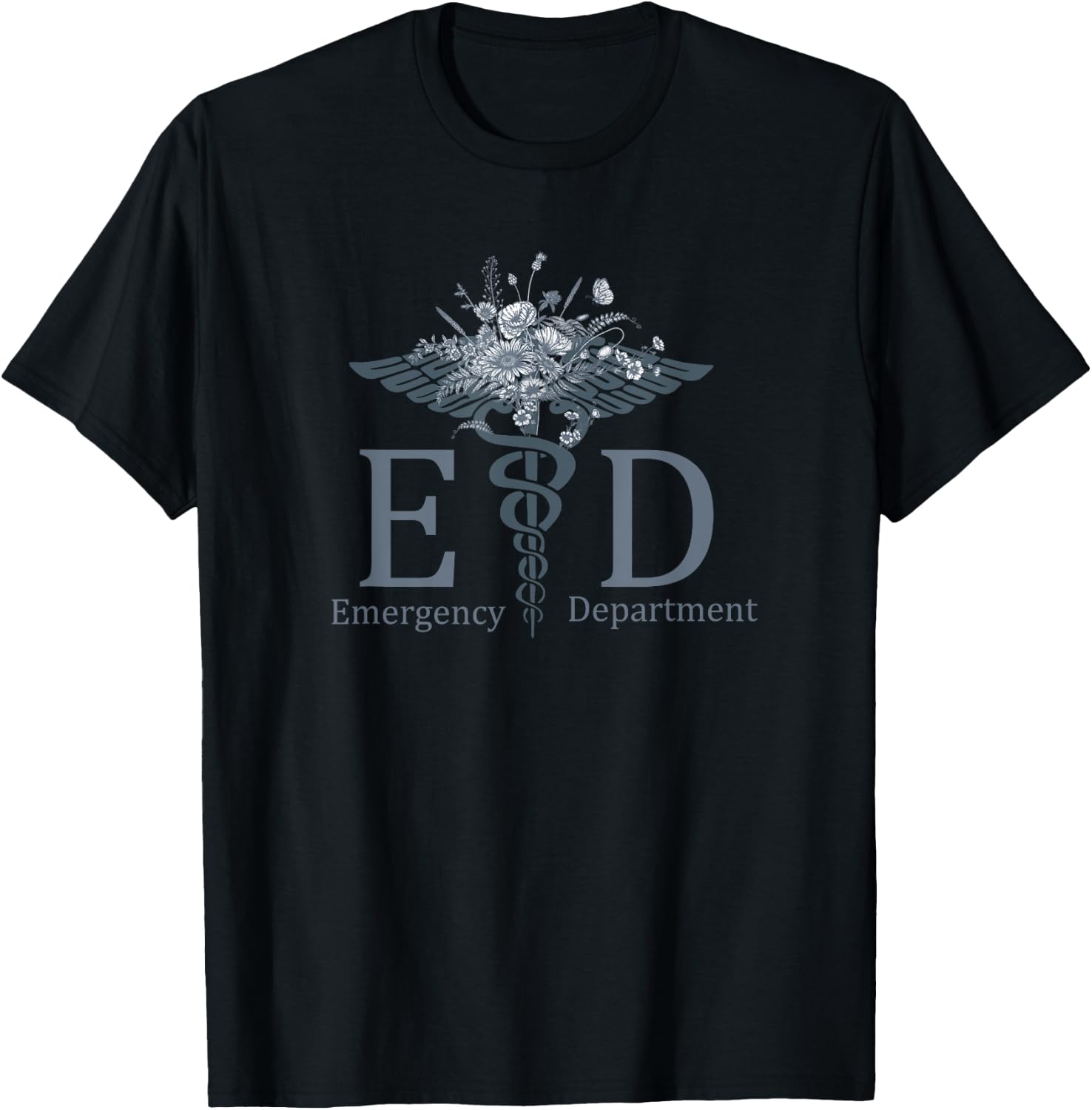 Emergency Department Room ER Crew Nurse Floral Wildflower T-Shirt - T-Shirt | Black