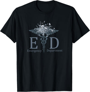 Emergency Department Room ER Crew Nurse Floral Wildflower T-Shirt - T-Shirt | Black