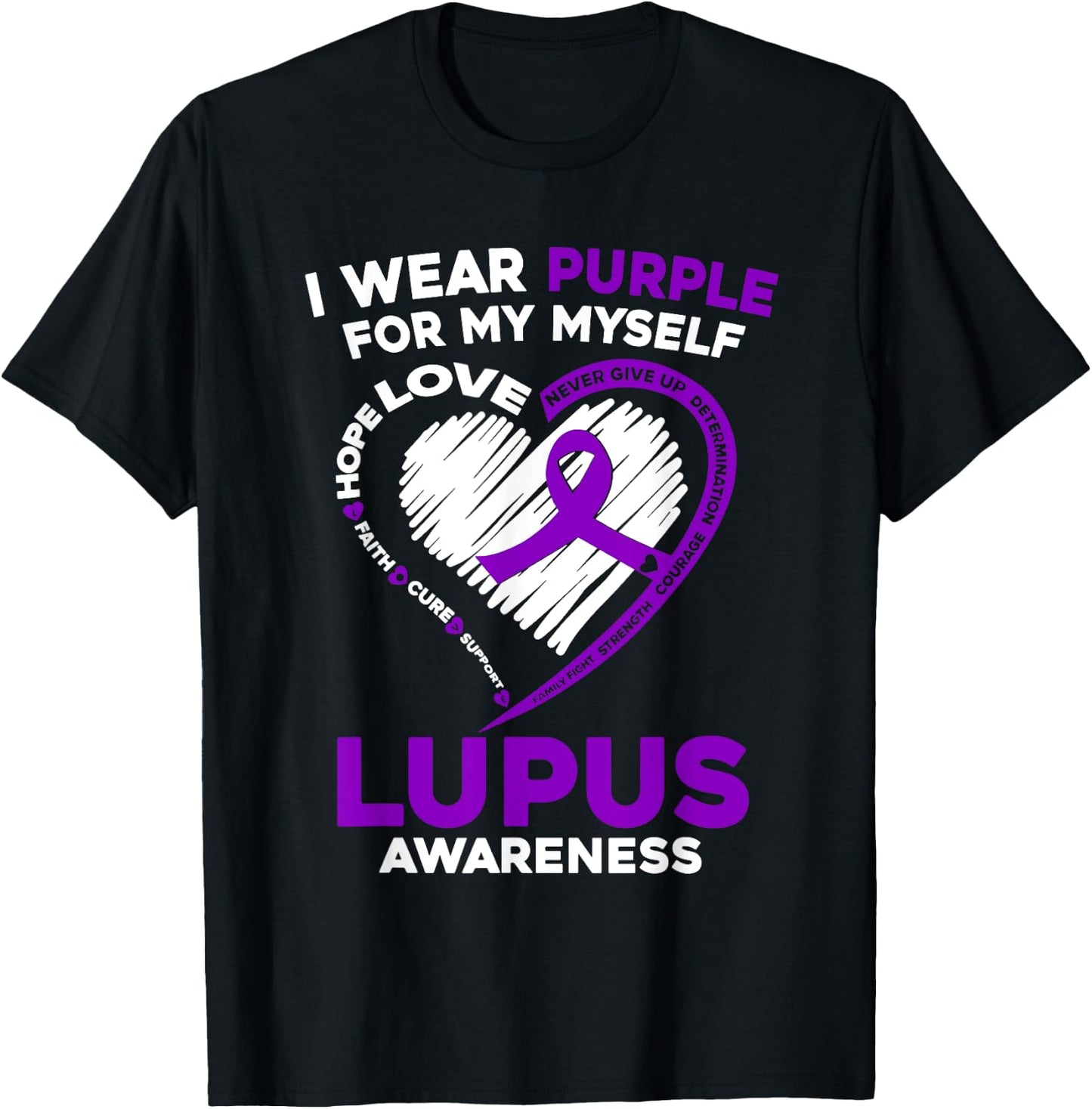 I Wear Purple For Myself Lupus Awareness Purple Ribbon T-Shirt - T-Shirt | Black