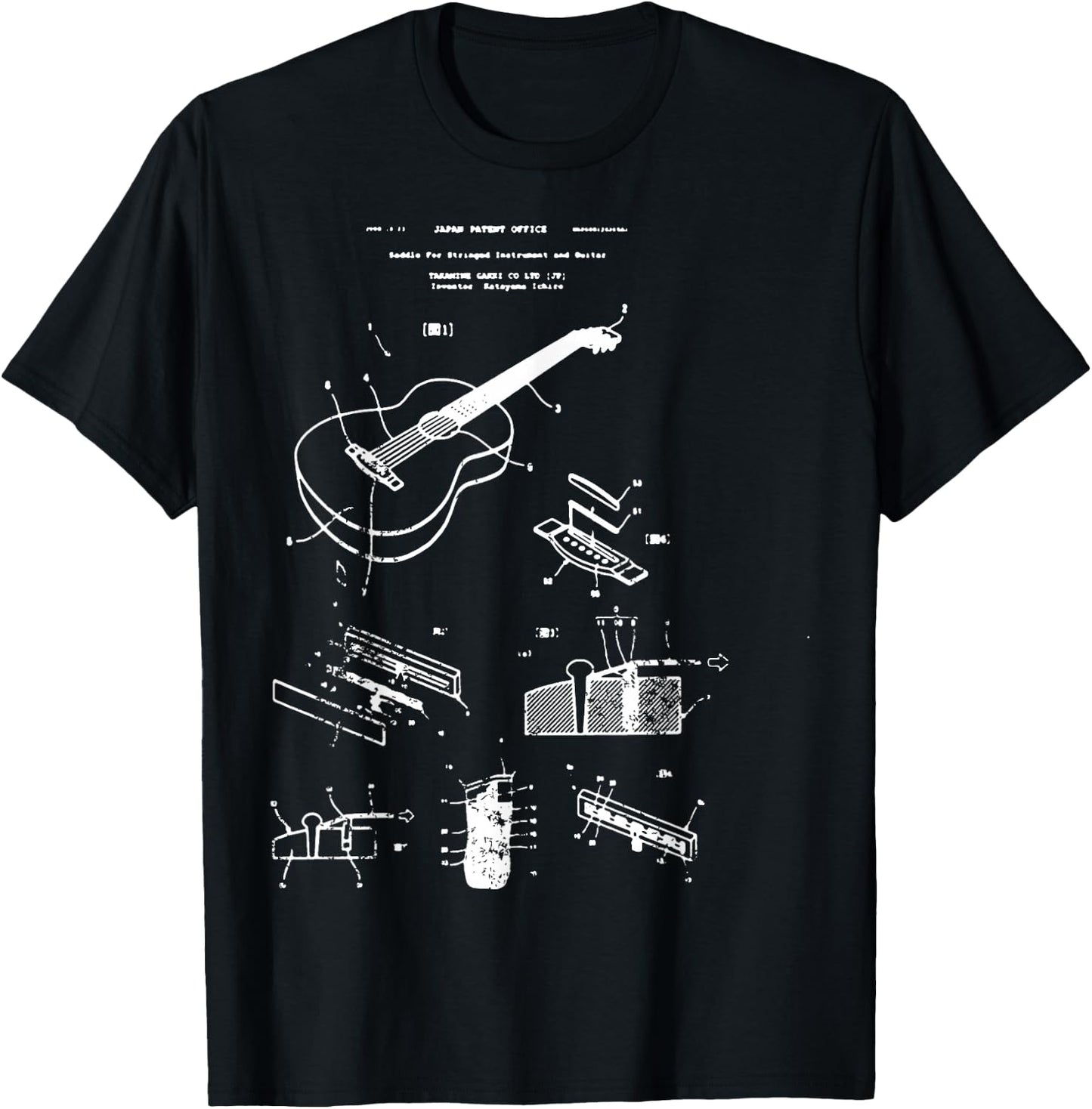 Vintage Guitar Player Gift Takamine Patent Blueprint T-Shirt - T-Shirt | Black