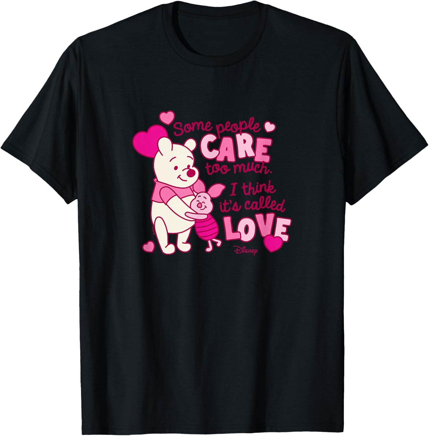 Winnie the Pooh - Valentine's Day Love and Care Piglett Hug T-Shirt - T-Shirt | Black