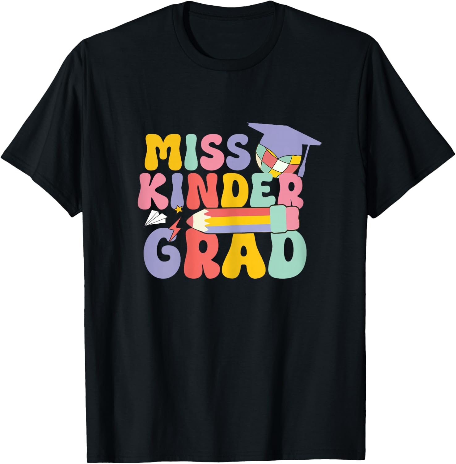 Kindergarten Graduation Groovy Miss Kinder Grad for Girls T-Shirt - T-Shirt | Black
