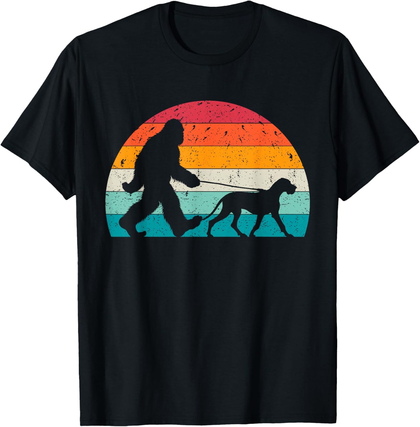 Bigfoot Walking a Dog Funny Great Dane Lovers Dog Dad T-Shirt - T-Shirt | Black