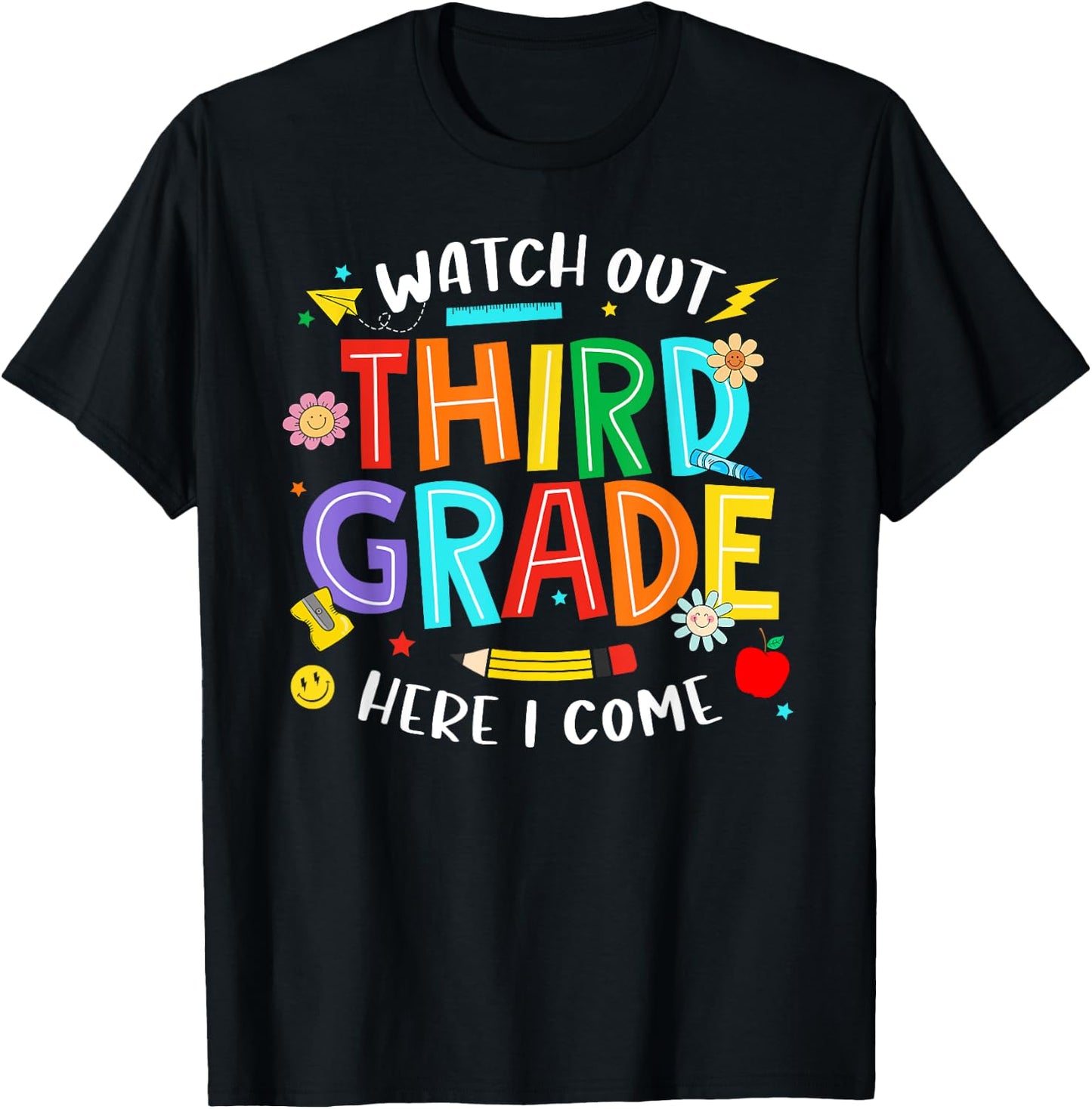 Watch Out Third Grade Here I Come 3rd Grade Back To School T-Shirt - T-Shirt | Black