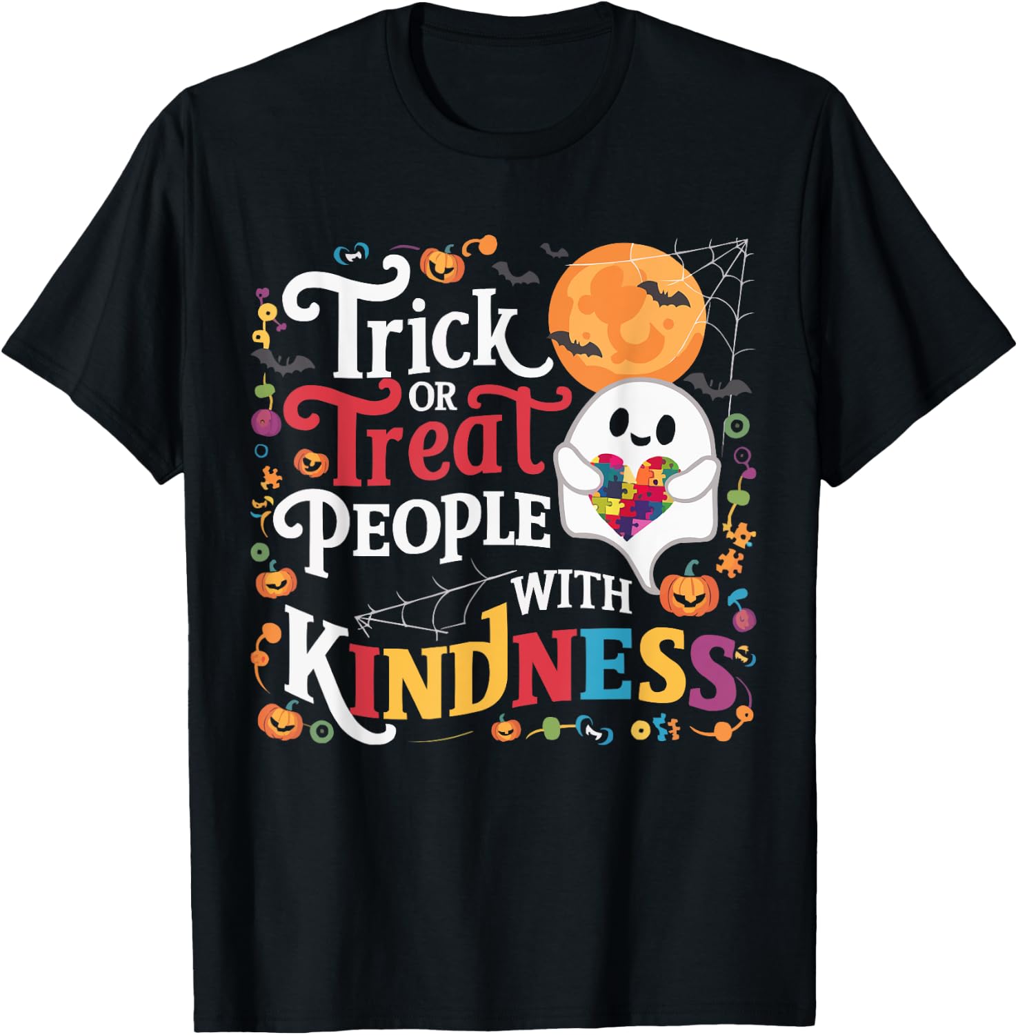 Support Autism Halloween Spooky Autistic Trick Or Treat T-Shirt - T-Shirt | Black