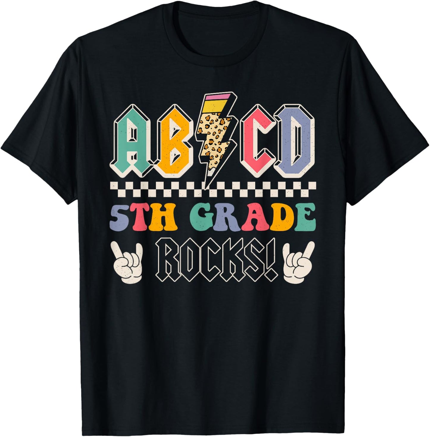 ABCD 5th Grade Rocks Back To School Fifth Grade Teacher Kids T-Shirt - T-Shirt | Black