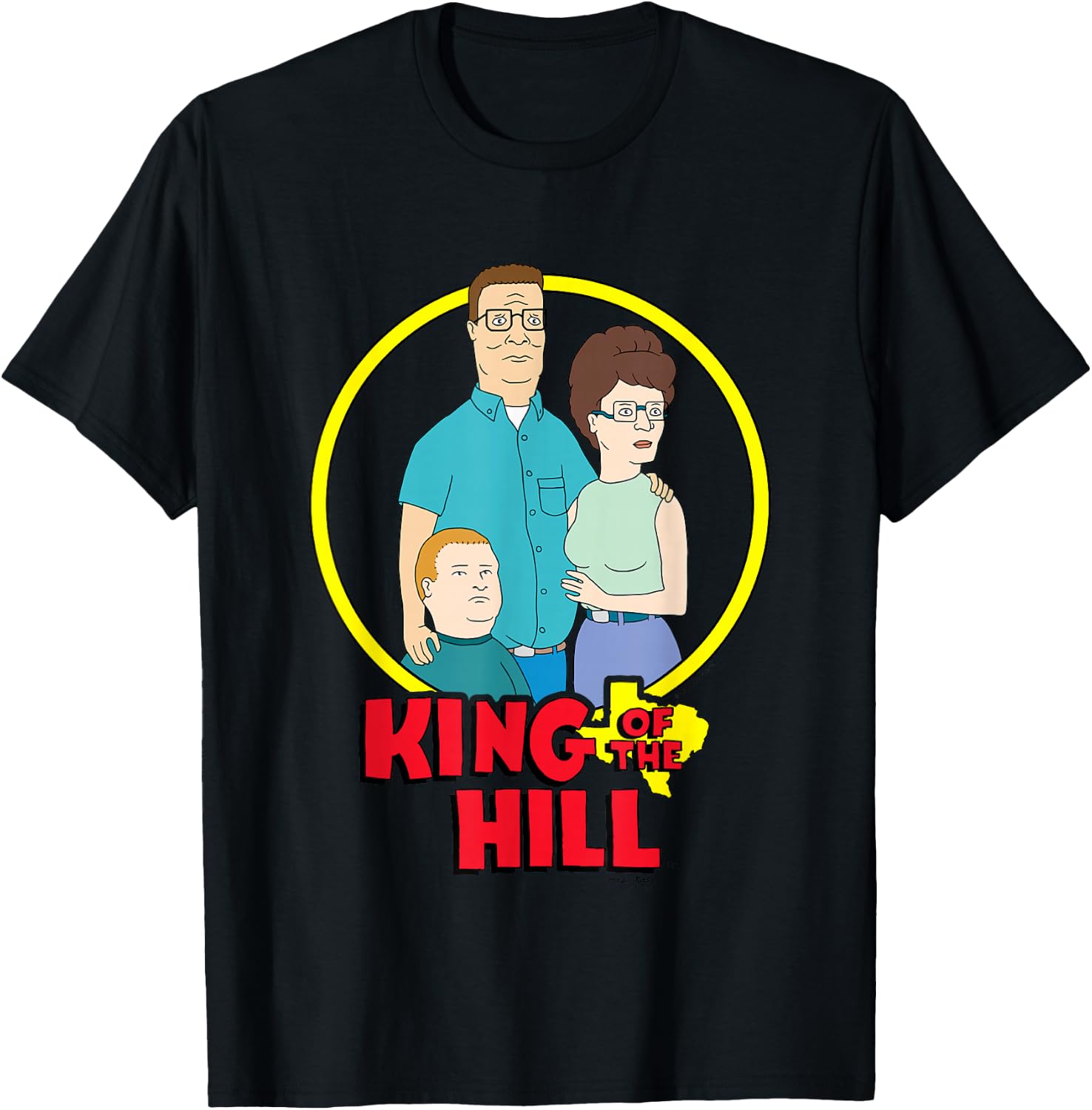 King Of The Hill Iconic Hill Family Group Shot Chest Poster T-Shirt - T-Shirt | Black