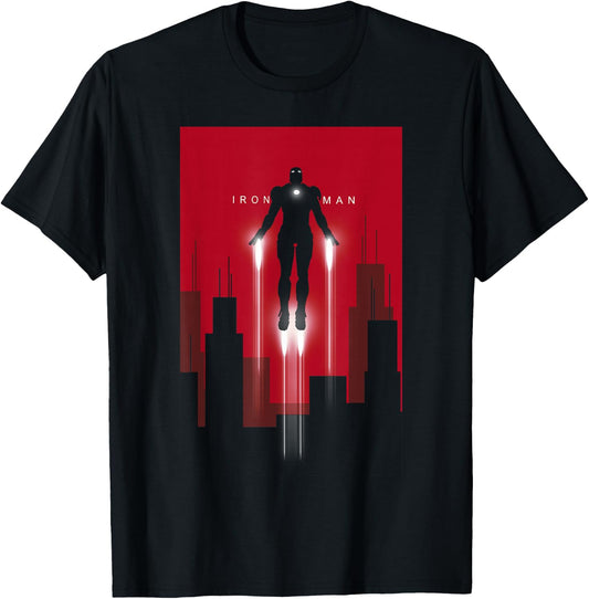 Marvel Avengers Classic Iron Man Flight Silhouette Art Deco T-Shirt - T-Shirt | Black