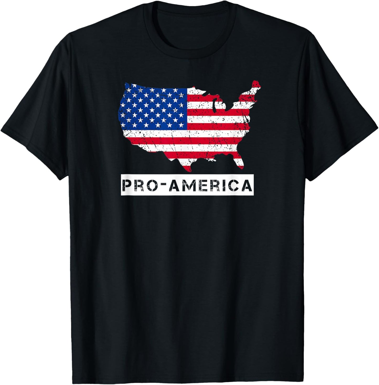 Pro-America Distressed American Flag US Map Design T-Shirt - T-Shirt | Black