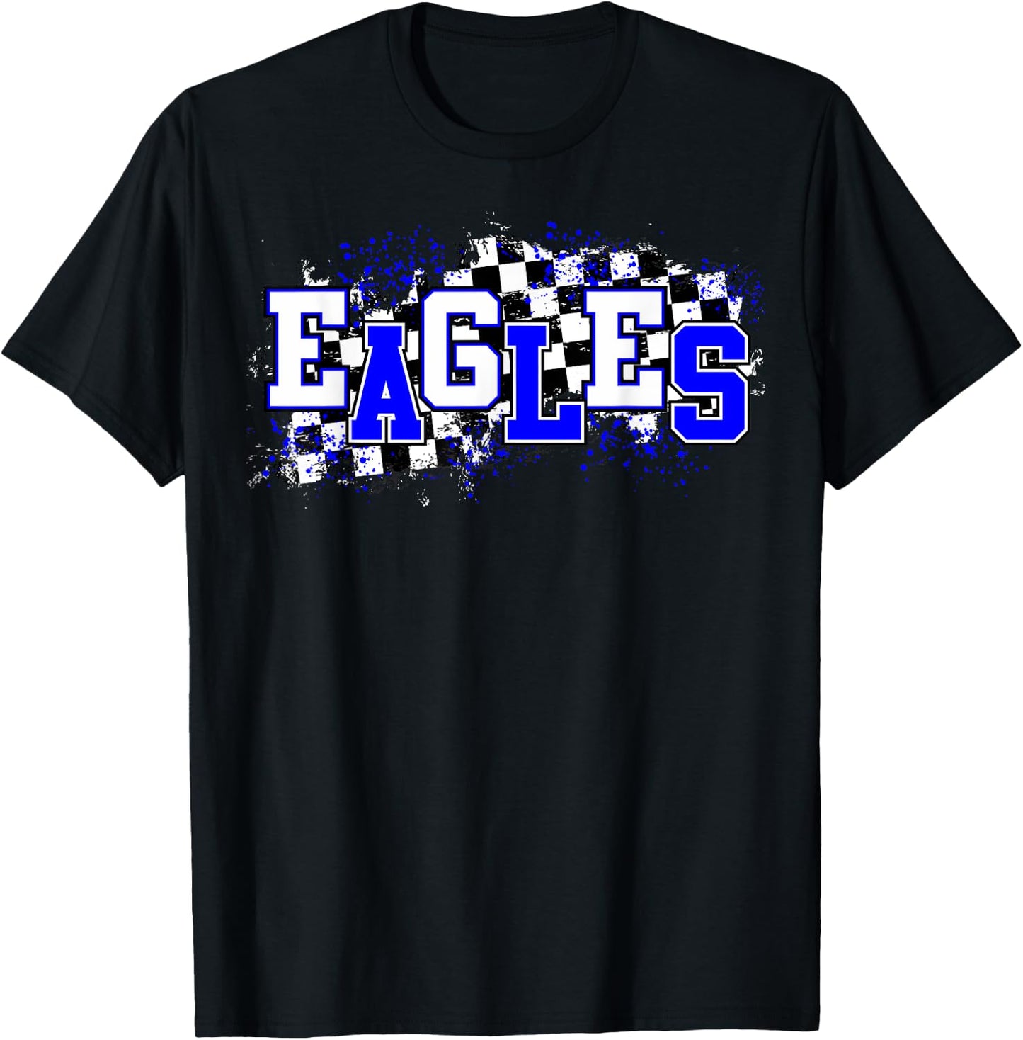 Blue Eagles School Spirit Eagle Pride Checkered Teacher Women Girls Kids T-Shirt - T-Shirt | Black