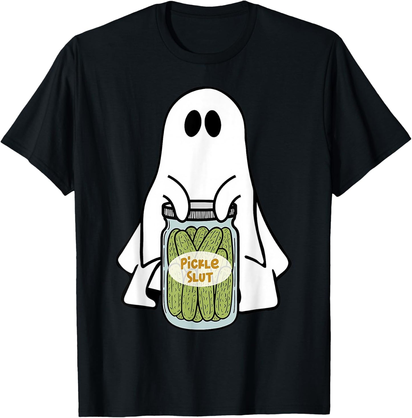 Pickle Slut Cute Ghost Vintage Canned Pickles Halloween T-Shirt - T-Shirt | Black