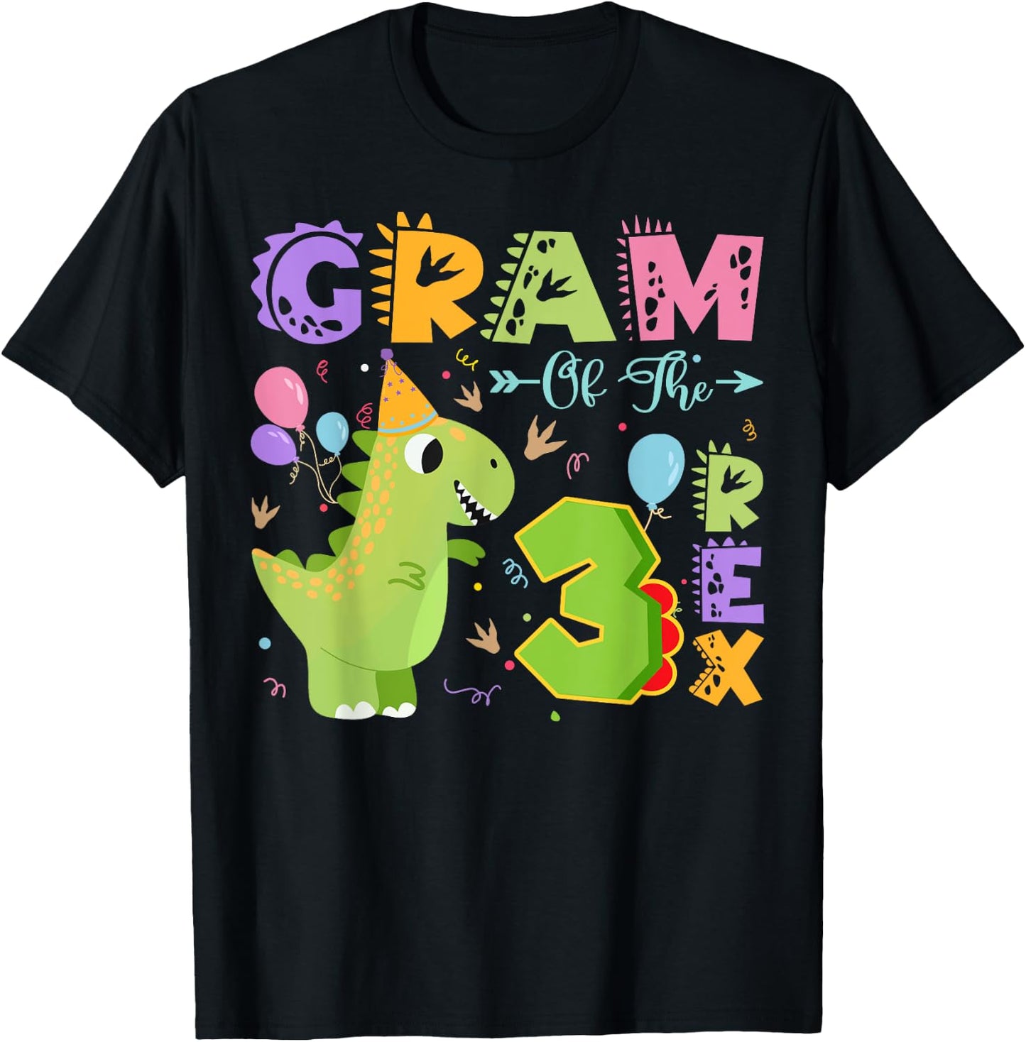 Gram Of The Three Rex 3Rd Birthday Dinosaur Party T-Shirt - T-Shirt | Black