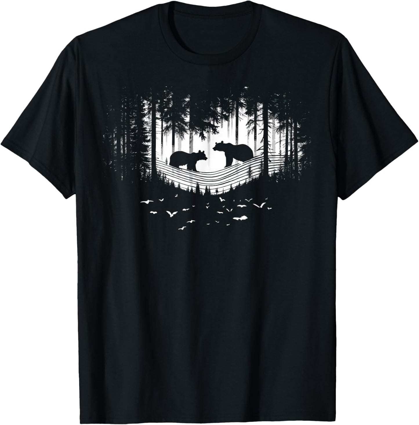 Retro Wilderness Bear Trees Reflection Outdoor Forest T-Shirt - T-Shirt | Black