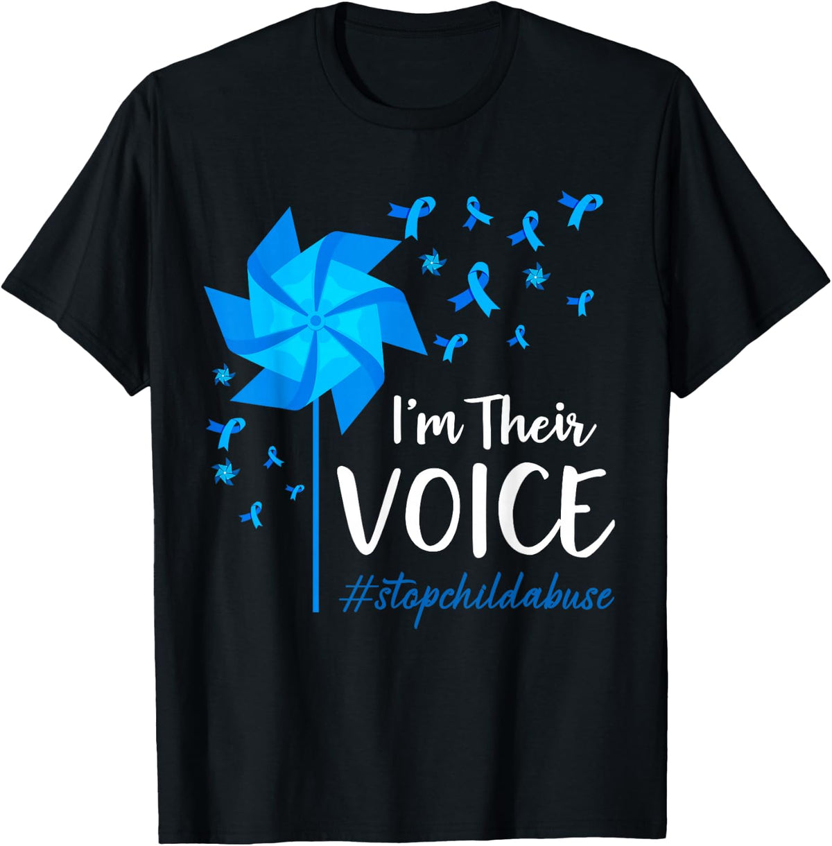 Child Abuse Prevention Awareness I'm Their Voice Pinwheel T-Shirt - T-Shirt | Black