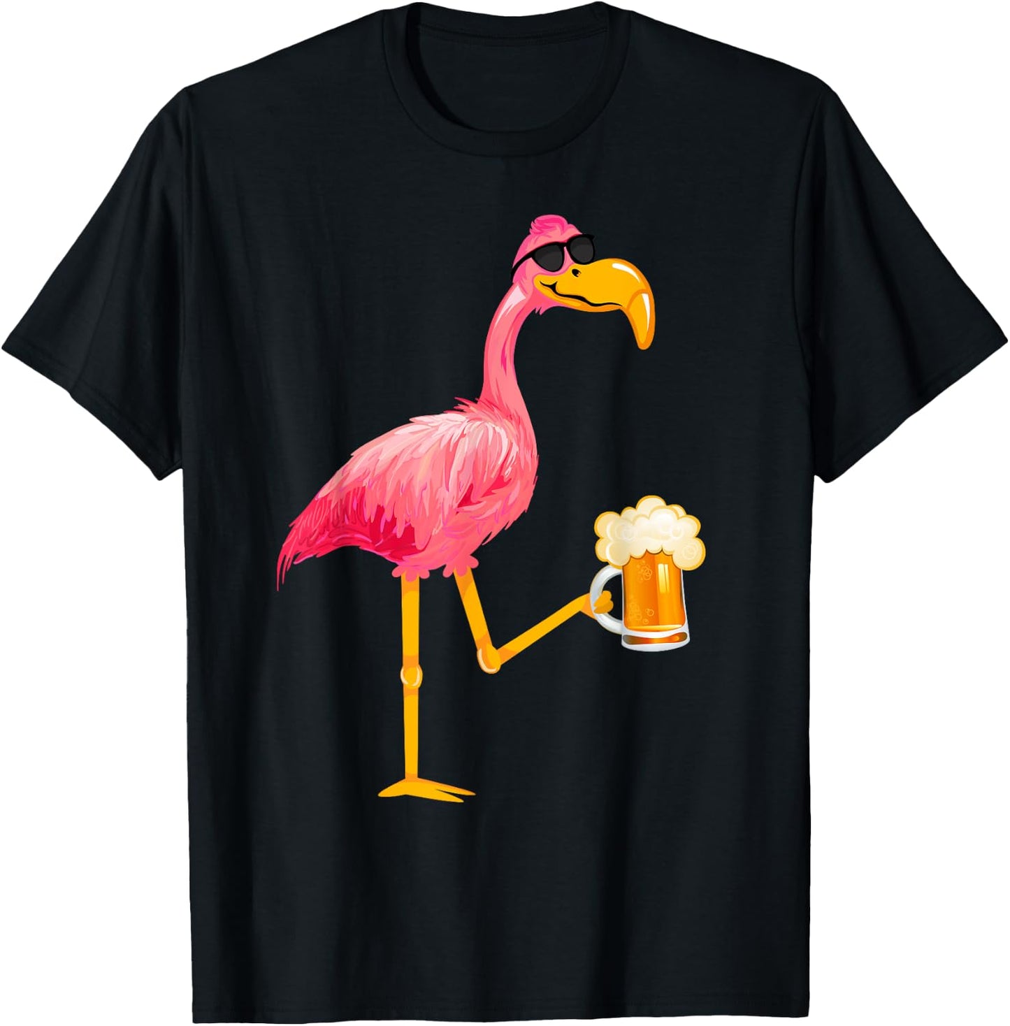 Funny Beer and Flamingo Lover - Flamingo Wearing Sunglass T-Shirt - T-Shirt | Black