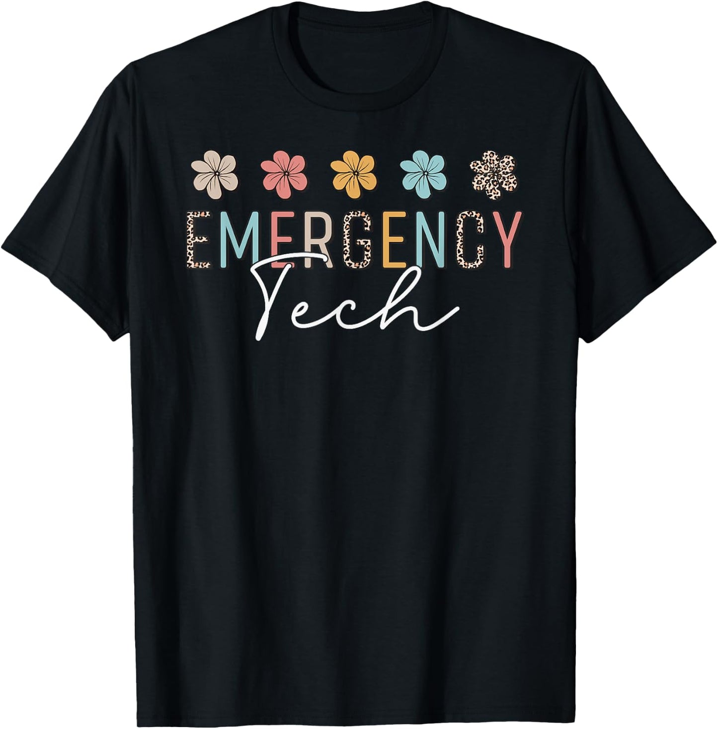 ER Tech Emergency Department Technician ED Room Floral Cute T-Shirt - T-Shirt | Black