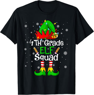 Christmas 4th Grade Elf Squad Fourth Grade Teacher Student T-Shirt - T-Shirt | Black