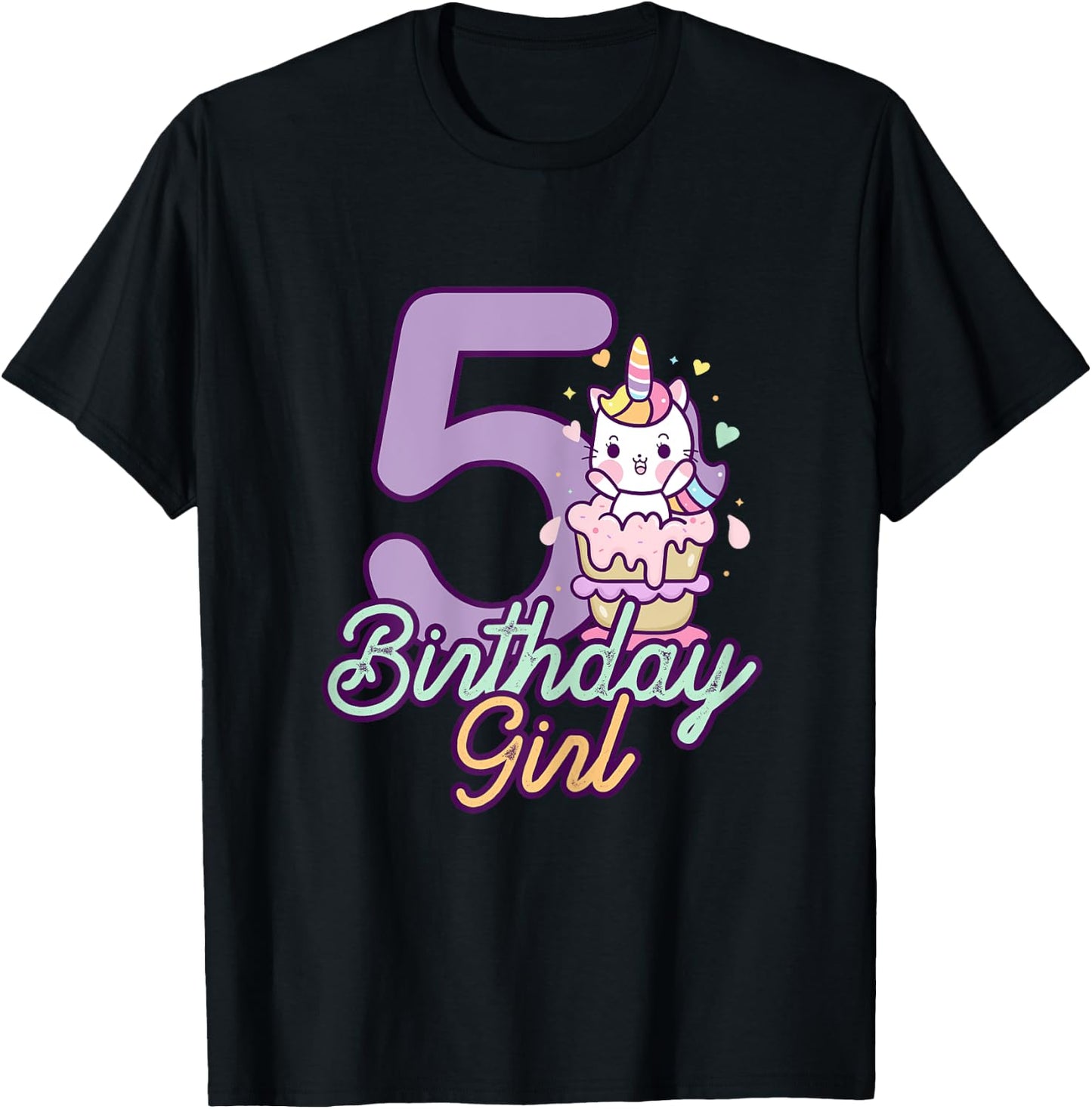 5 Years Old Birthday Girl Gifts Unicorn 5th Birthday T-Shirt - T-Shirt | Black