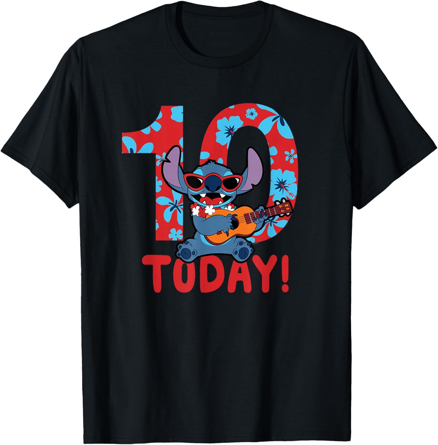 Disney Lilo & Stitch Tropical Birthday 10 Years Old Today T-Shirt - T-Shirt | Black