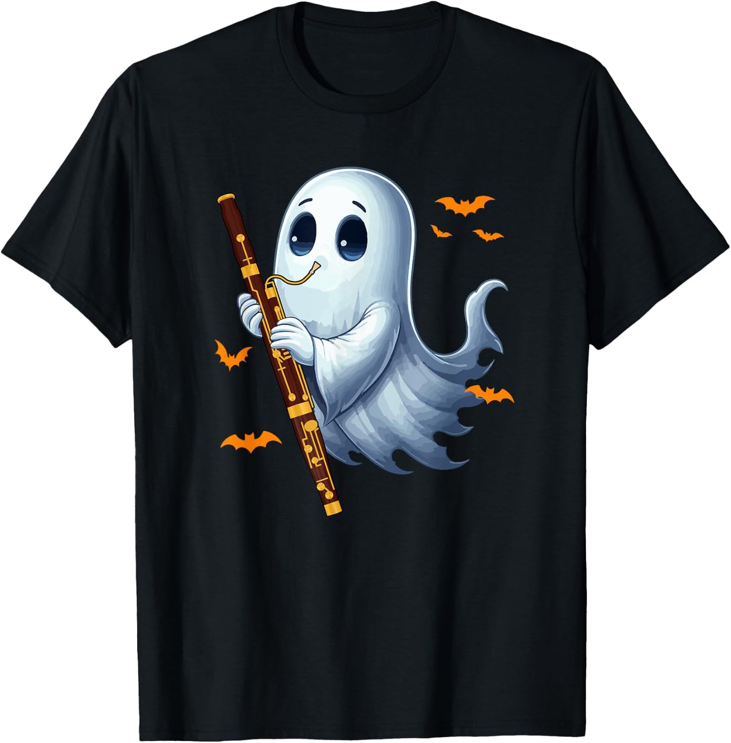 Boo Ghost Playing Bassoon Halloween Musical Instrument T-Shirt - T-Shirt | Black