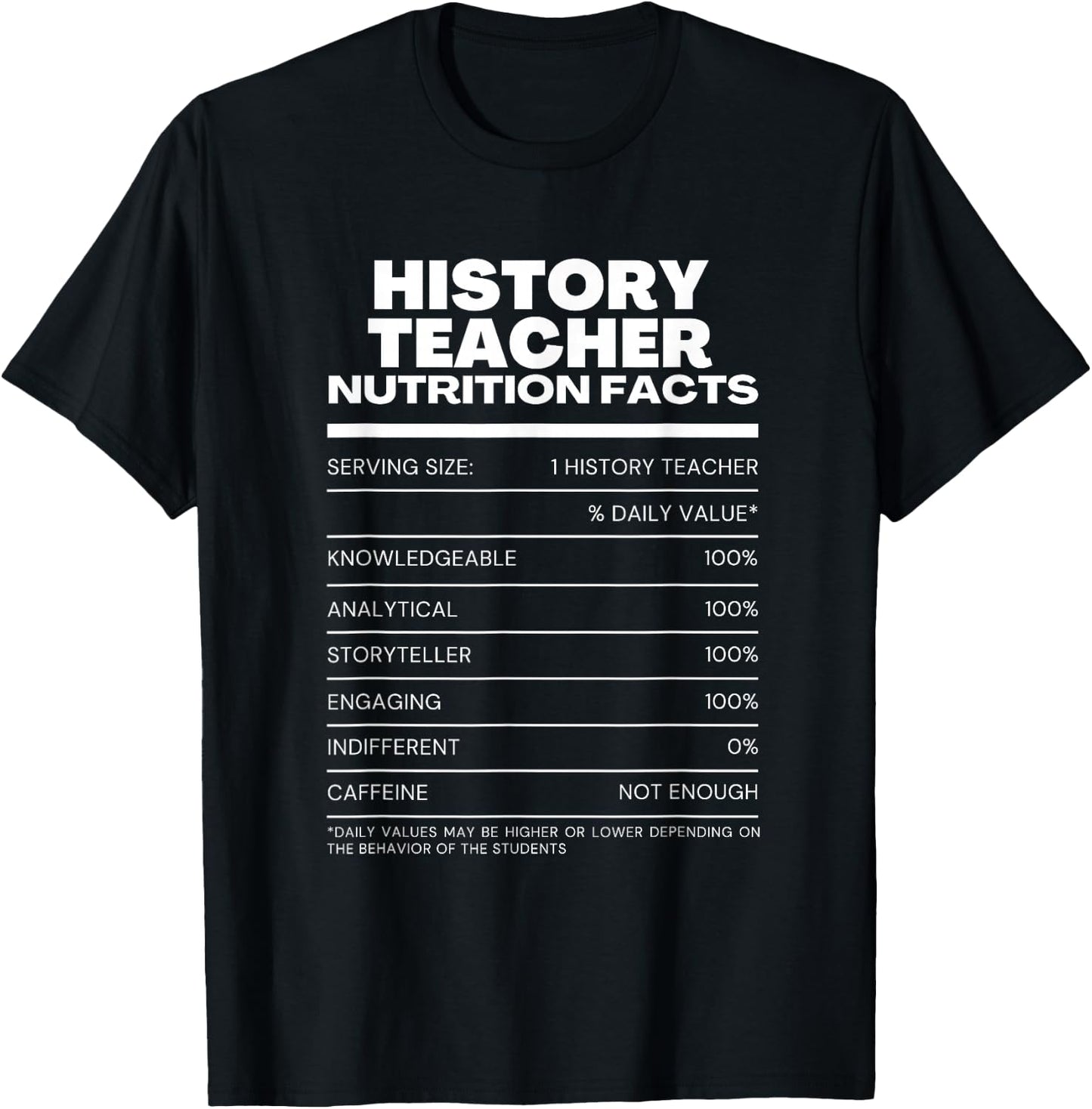 Funny History Teacher Nutrition Facts T-Shirt - T-Shirt | Black
