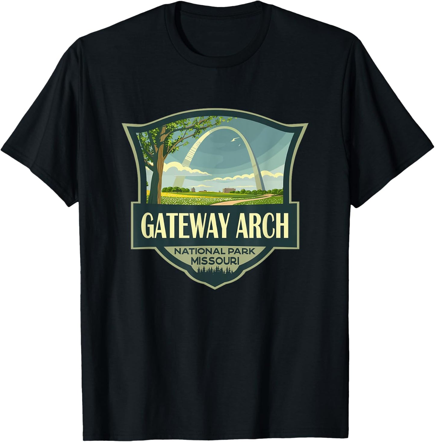 Gateway Arch National Park Illustration Retro Badge T-Shirt - T-Shirt | Black