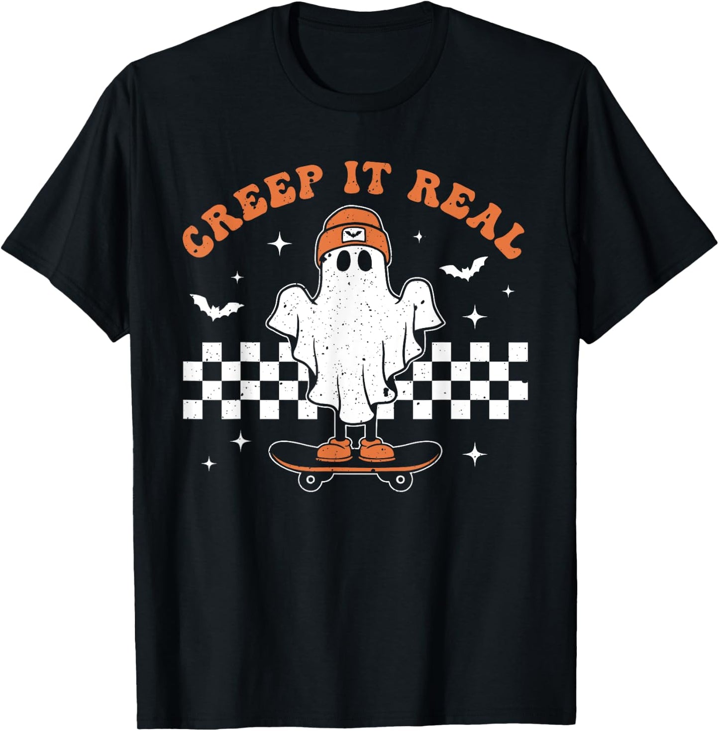 Creep it Real Ghost Skateboard Retro Cute Halloween Boy Girl T-Shirt - T-Shirt | Black
