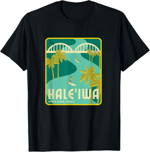 Retro Hale'iwa North Shore Hawaii T-Shirt - T-Shirt | Black