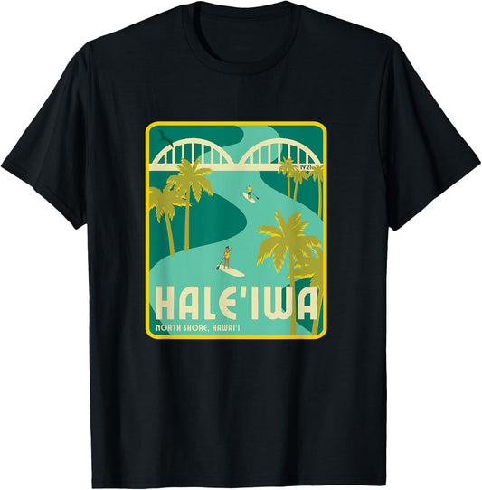 Retro Hale'iwa North Shore Hawaii T-Shirt - T-Shirt | Black