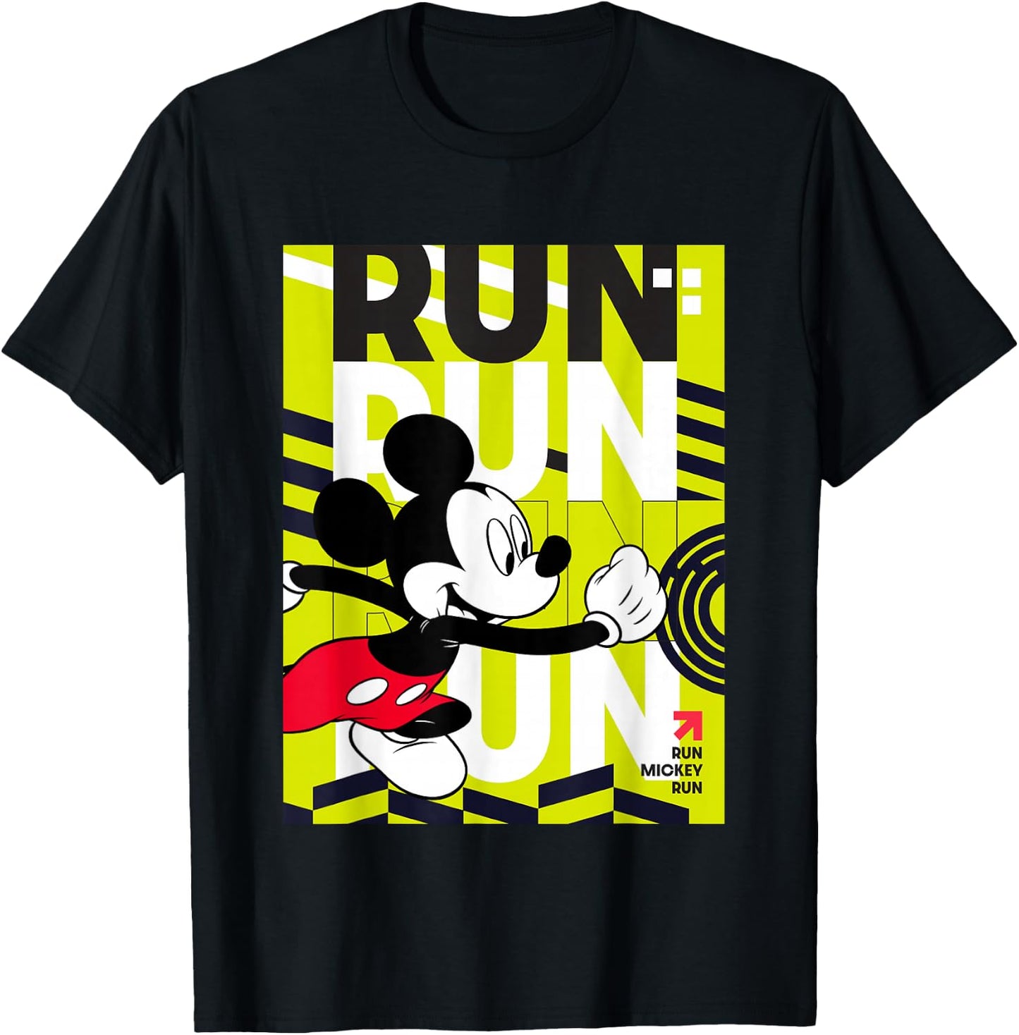 Disney Mickey And Friends Run Mickey Run Neon Chest Poster T-Shirt - T-Shirt | Black
