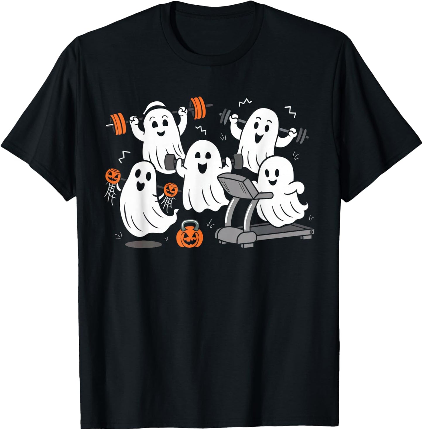 Working Out Ghost Gym Halloween Shirt Fitness Weightlifting T-Shirt - T-Shirt | Black
