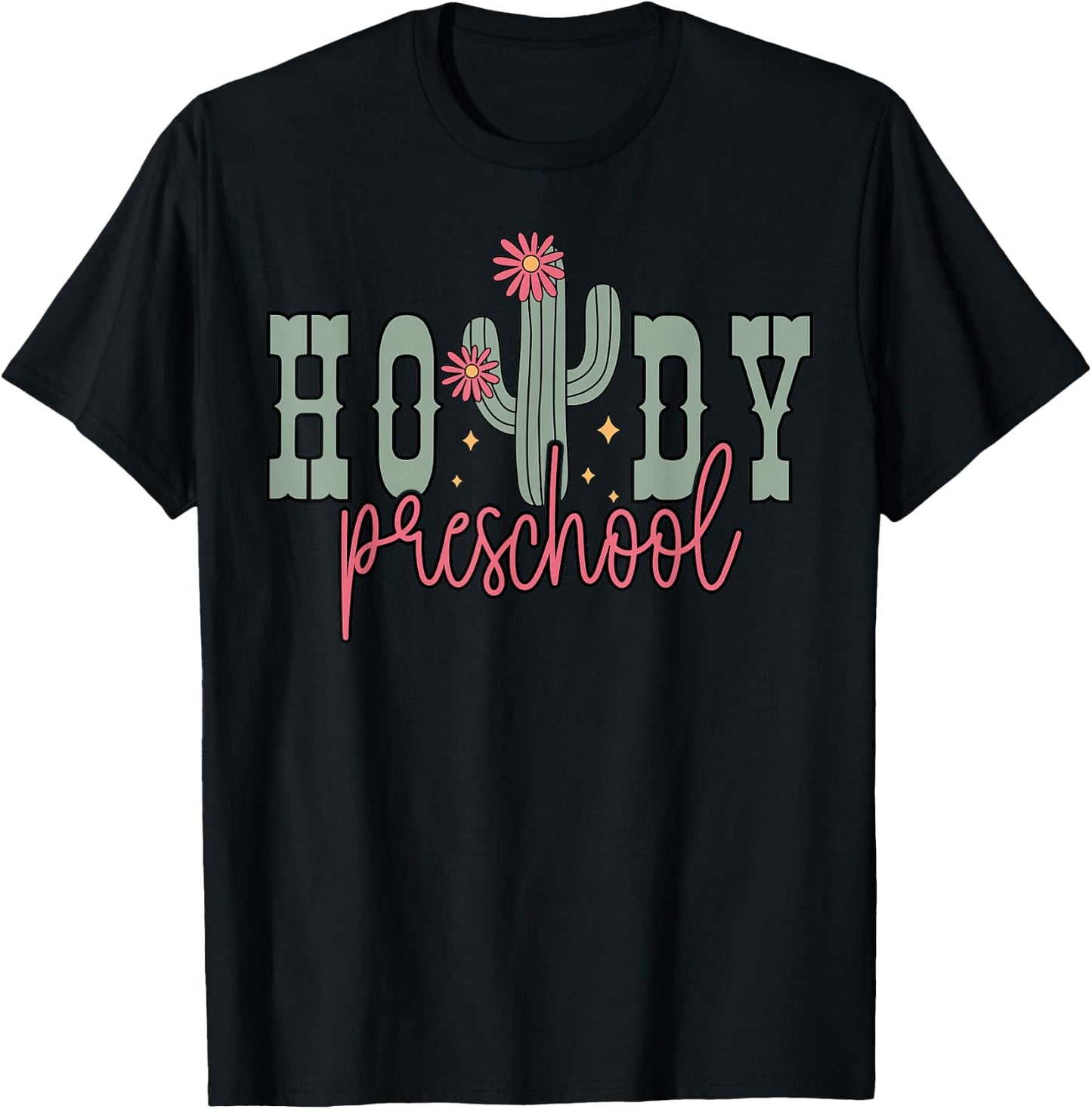 Cactus Howdy Preschool Teacher Rodeo Country Pre-K Teacher T-Shirt - T-Shirt | Black