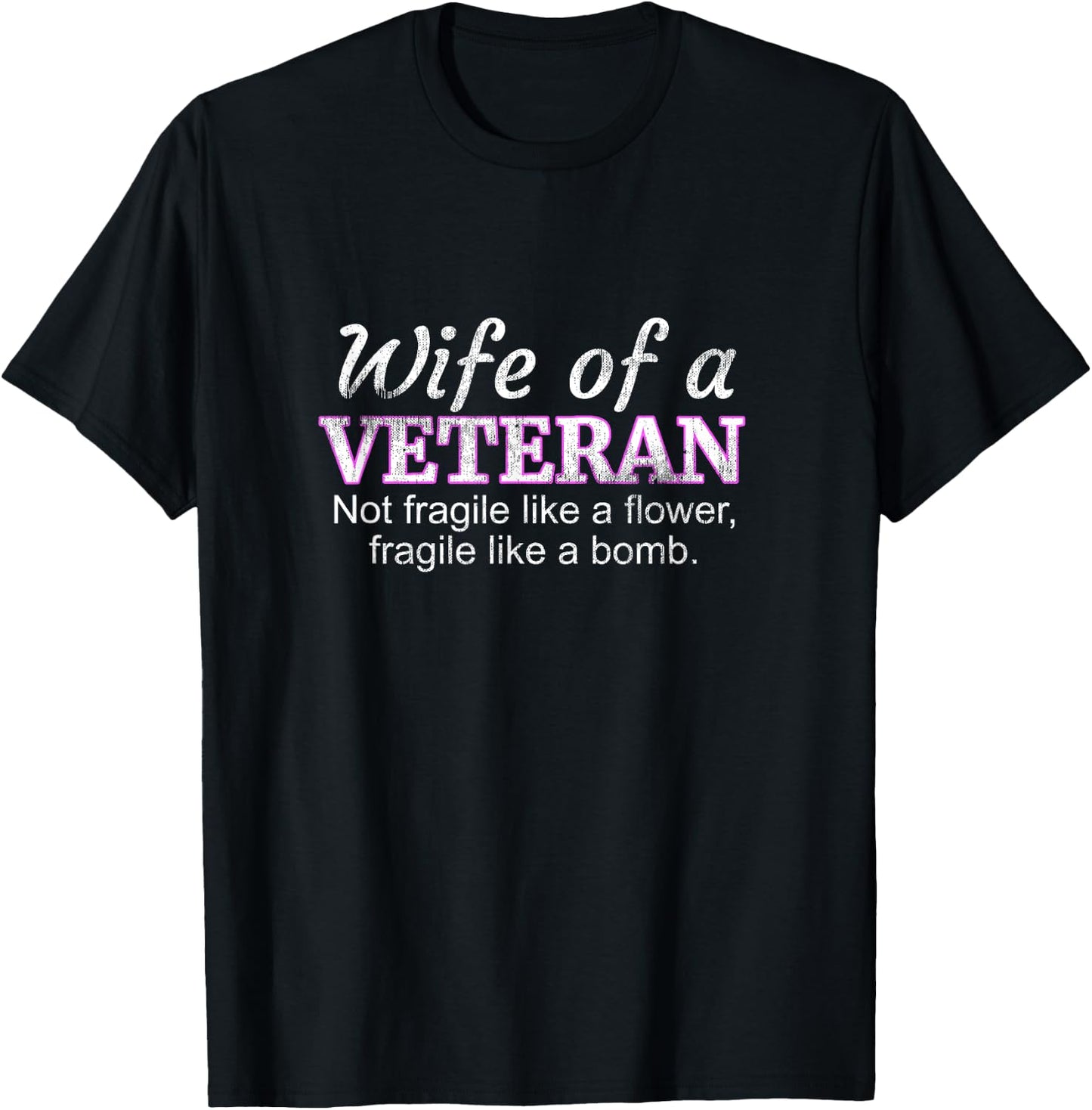 Wife Of A Veteran Military Support Husband Flower T-Shirt - T-Shirt | Black