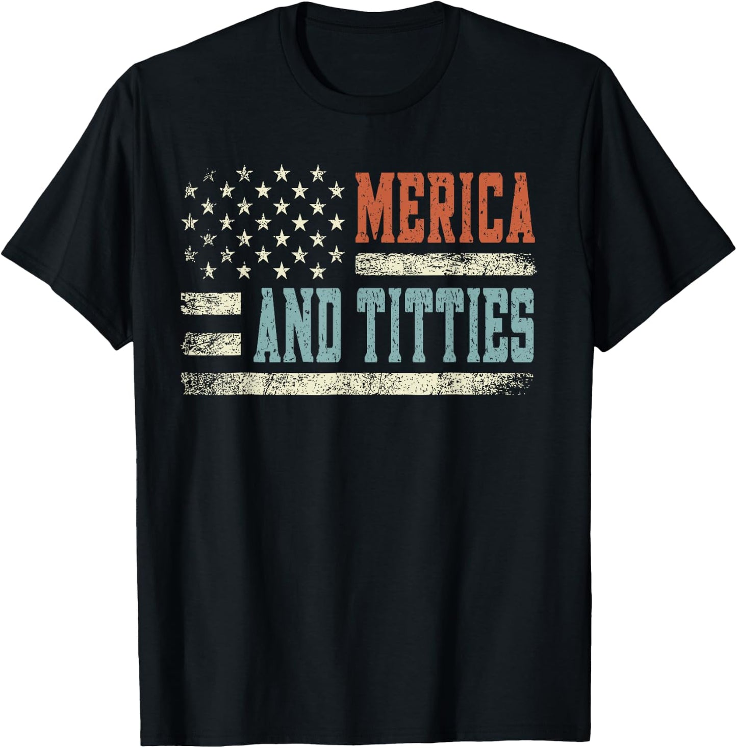 Merica And Titties 4th Of July Sunglasses Us Flag Men T-Shirt - T-Shirt | Black