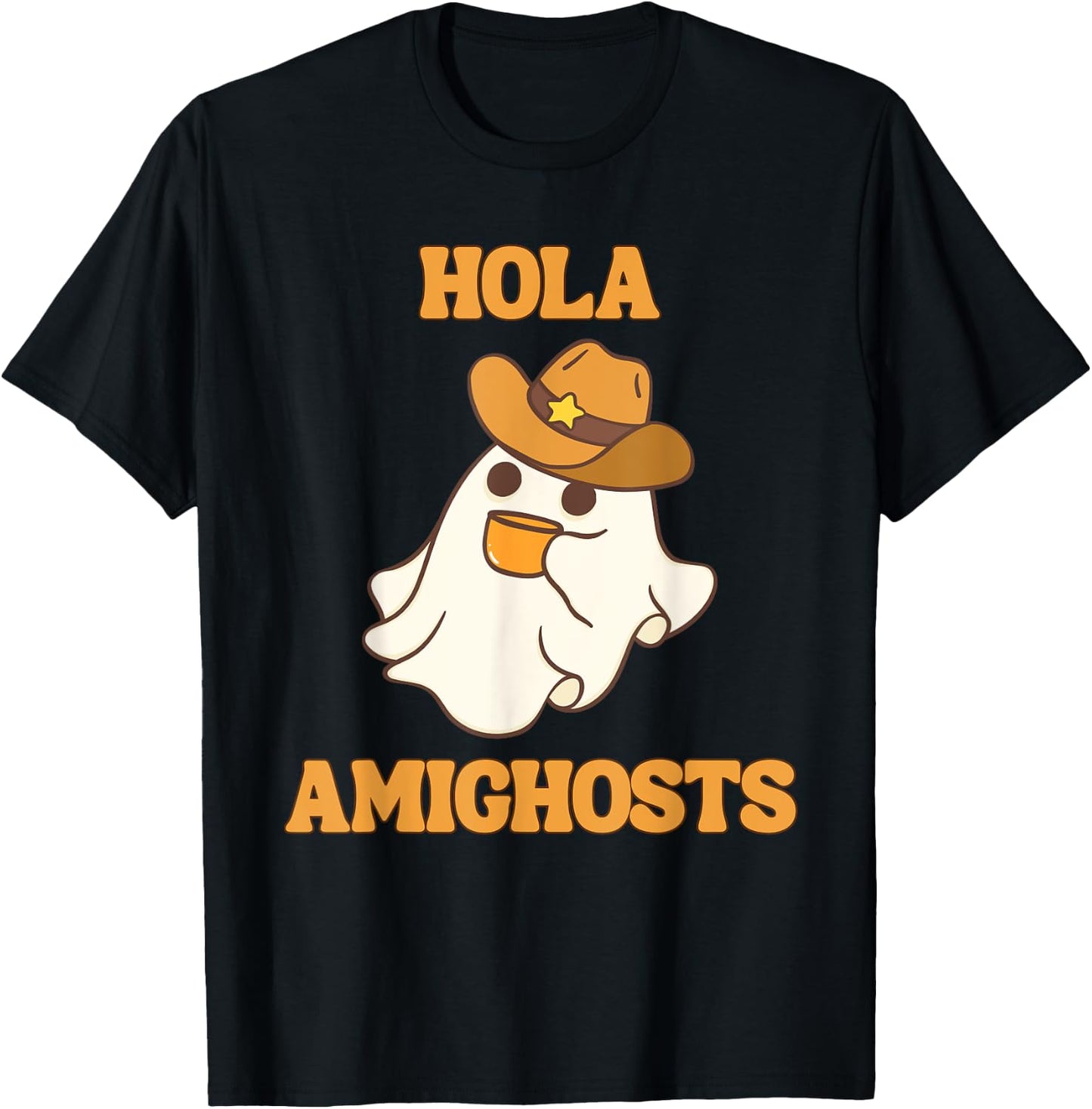 Hola Amighosts Funny Spanish Halloween Cowboy Ghost T-Shirt - T-Shirt | Black