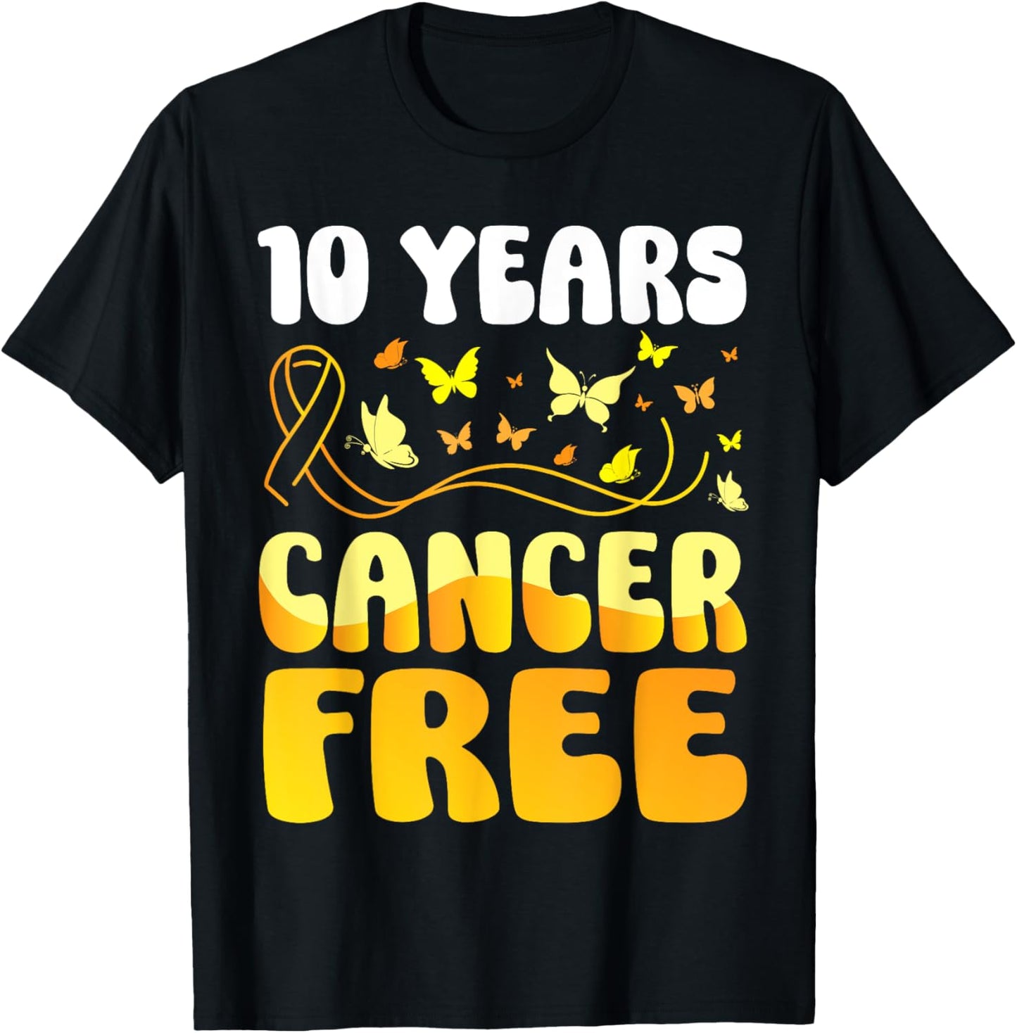 Butterflies Support Childhood Awareness 10 Years Cancer Free T-Shirt - T-Shirt | Black