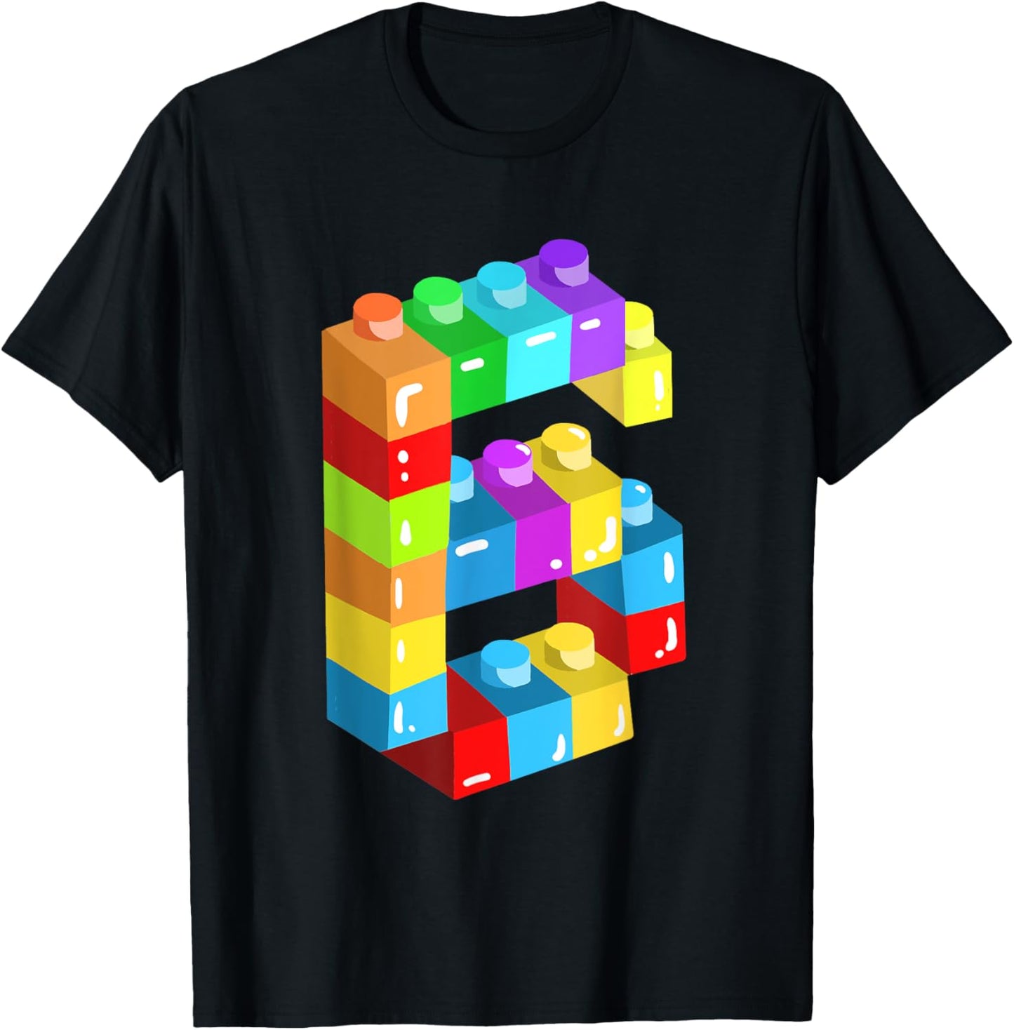 Kids Building Blocks Bricks 6 Years Old 6th Birthday Boys T-Shirt - T-Shirt | Black