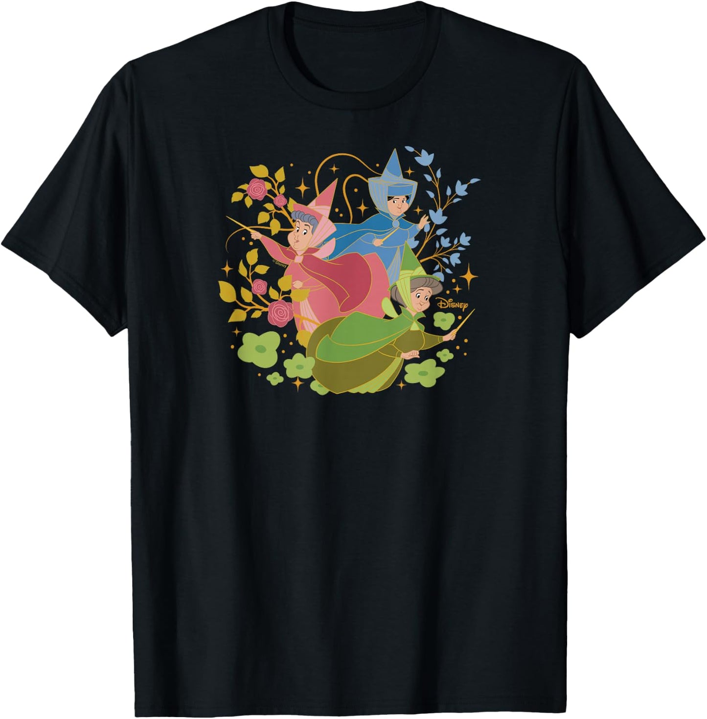 Disney Princess - Sleeping Beauty Flora Fauna Merryweather T-Shirt - T-Shirt | Black