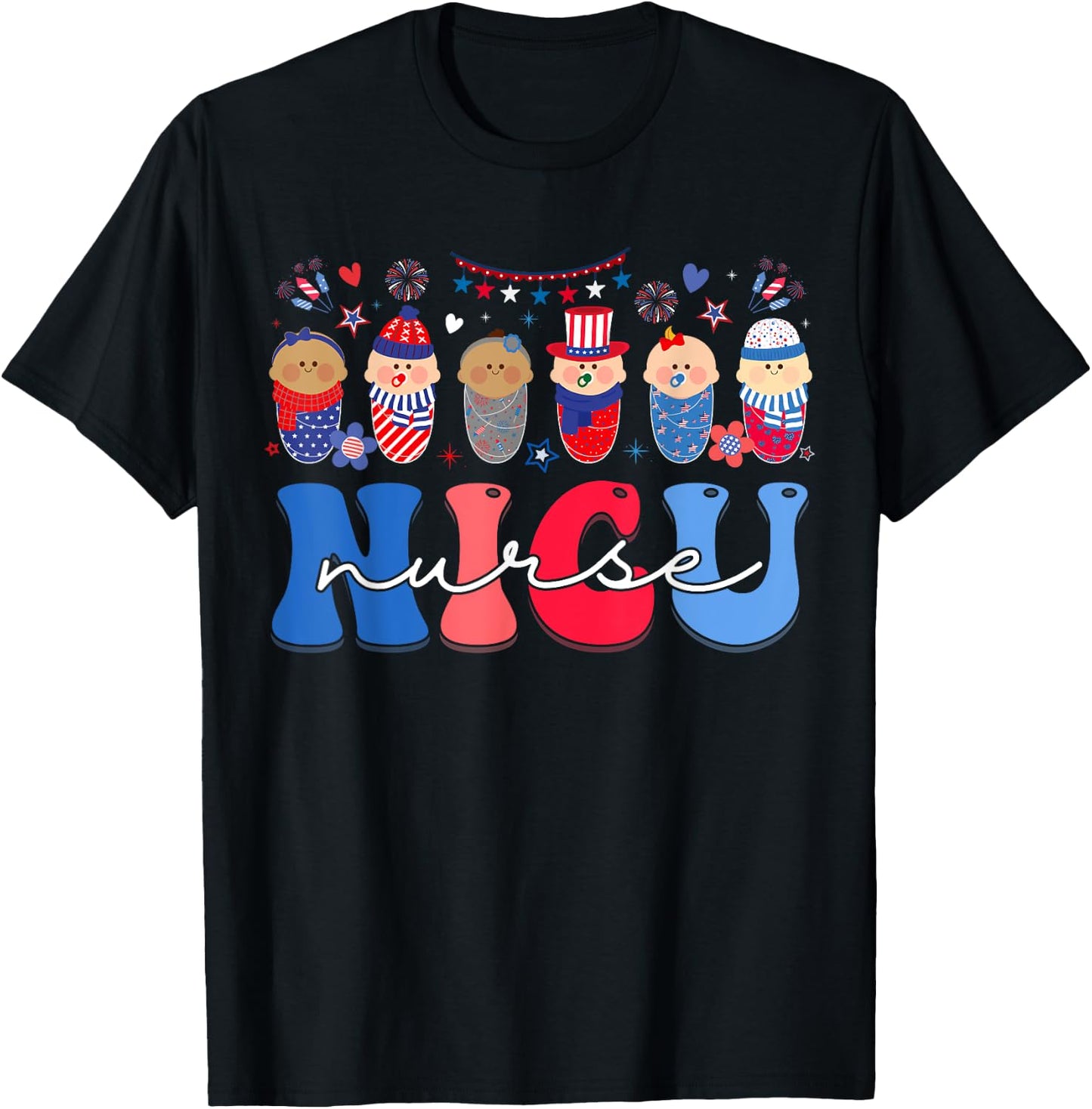 NICU Nurse Neonatal Intensive Care Unit Nurse 4th Of July Men T-Shirt - T-Shirt | Black