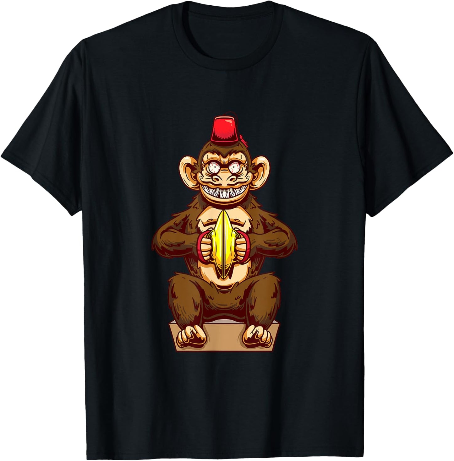 Monkey Playing Cymbals Drummer Ape Musician Marching Band T-Shirt - T-Shirt | Black