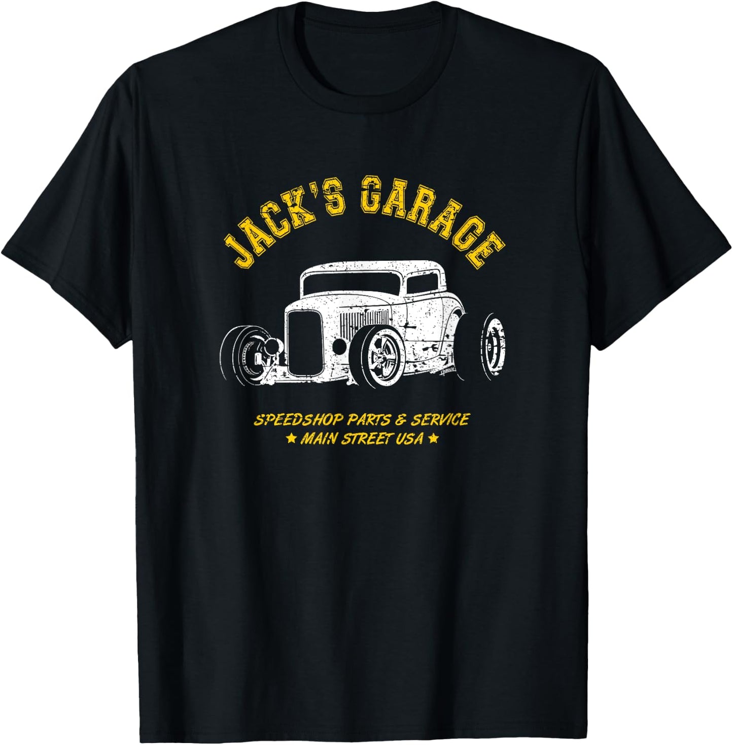 Jack's Garage Hotrod Car Design for the Name Jack T-Shirt - T-Shirt | Black